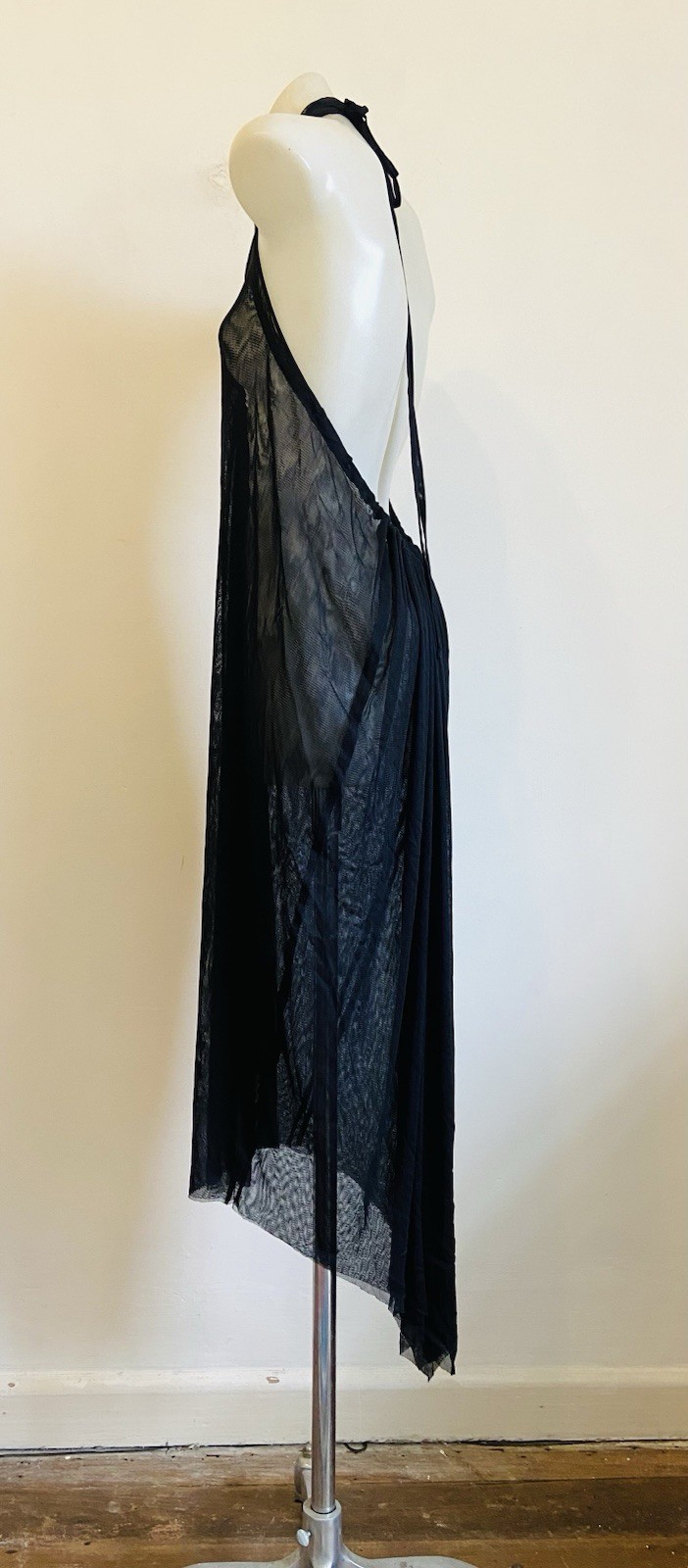 KIRRILY JOHNSTON Black Mesh Drawstring Halter Dress 1 8 -10 Great Pre-Loved