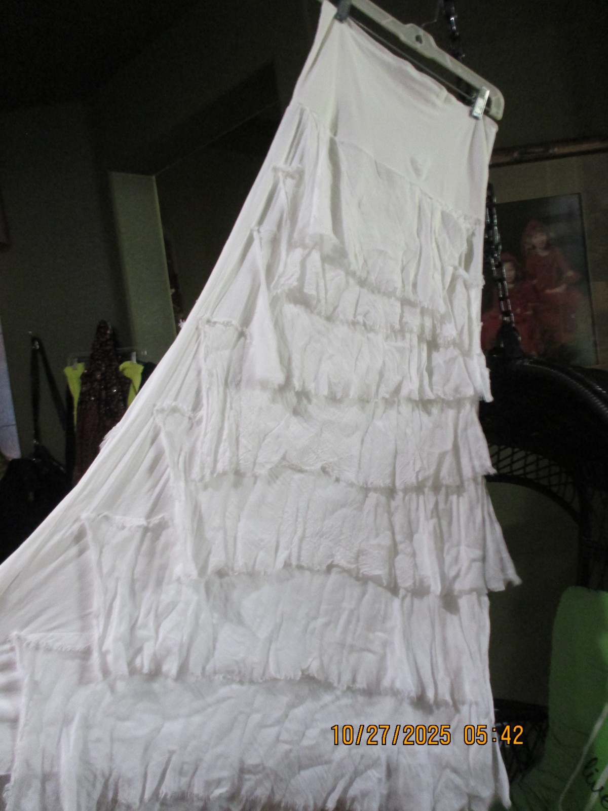 NWT BLOOM! MADE IN ITALY! WHITE BOTIQUE LONG STRETCH DRESS FLAT RUFFLES DOWN OS