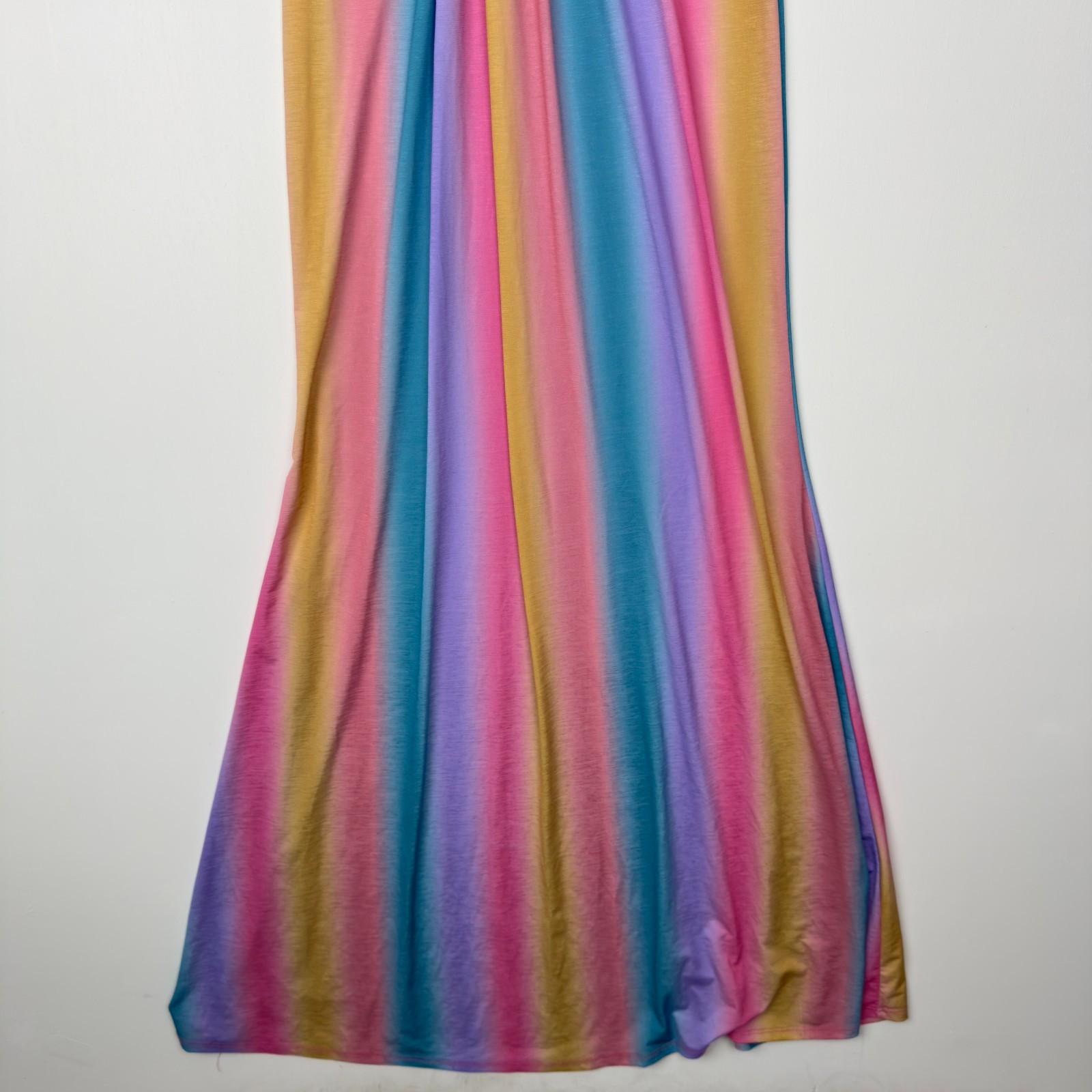 Maia Rainbow Ombre Maxi Dress S Sleeveless Deep V-Neck USA Made Polyester Blend
