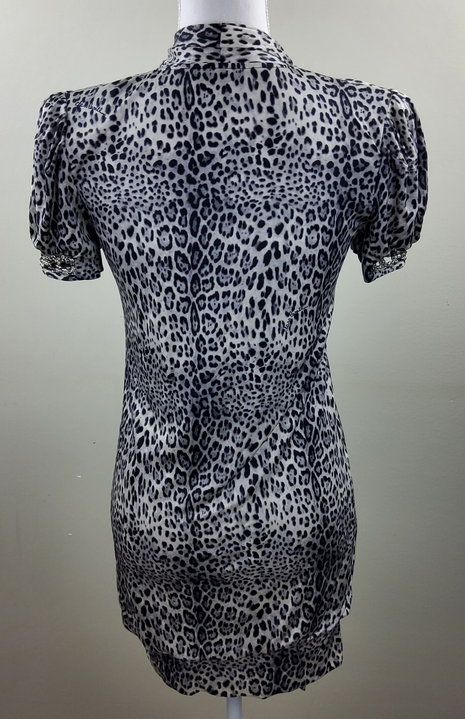 Roberto Cavalli Class Jaguar Print 100% Silk Rhinestone Sleeve Dress Size 40/6US