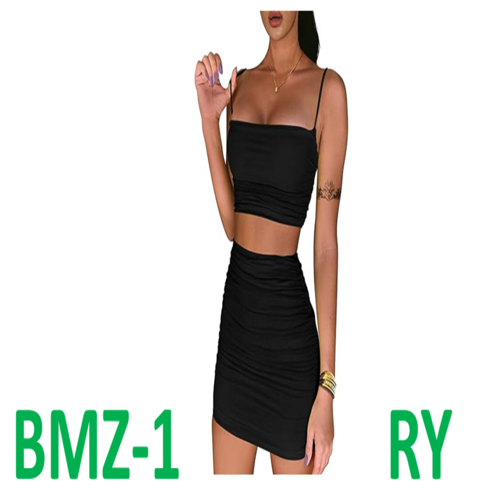 BEAGIMEG Women’s Cami Crop Top Bodycon Skirt 2 Piece Outfits Dress, Black, M