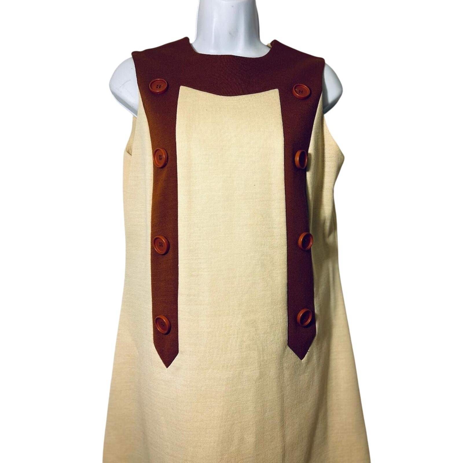 Vtg 60’s/70’s Mod Alison Ayres Cream/Brn Casual Dress, Women’s SZ 12