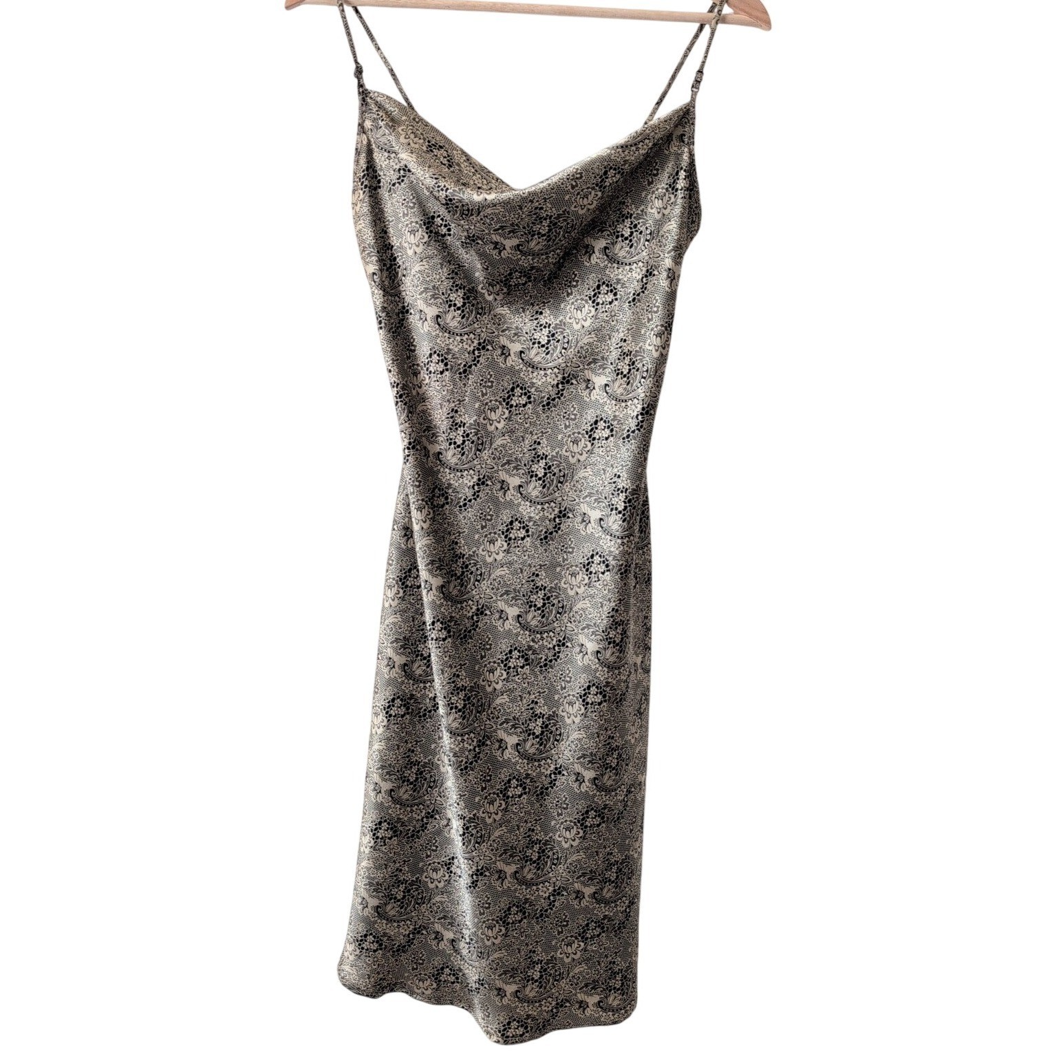 Y2K 90s Old Navy Vintage Drape Neck Paisley Mini Slip Dress Gold Black L 2001