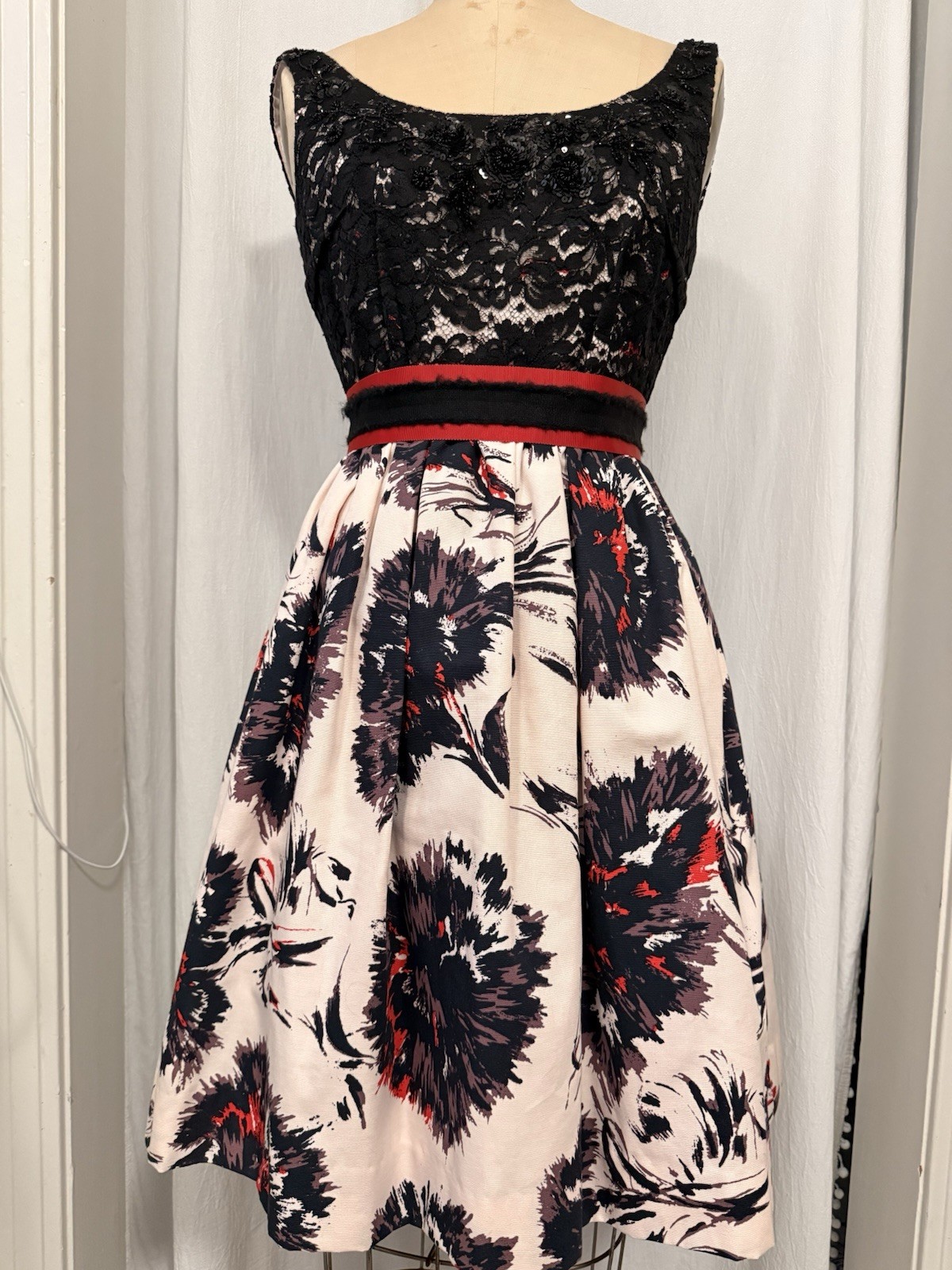 Peter Som x Made in Kind Black Lace Sequin Beaded Floral Dress Sleeveless 0