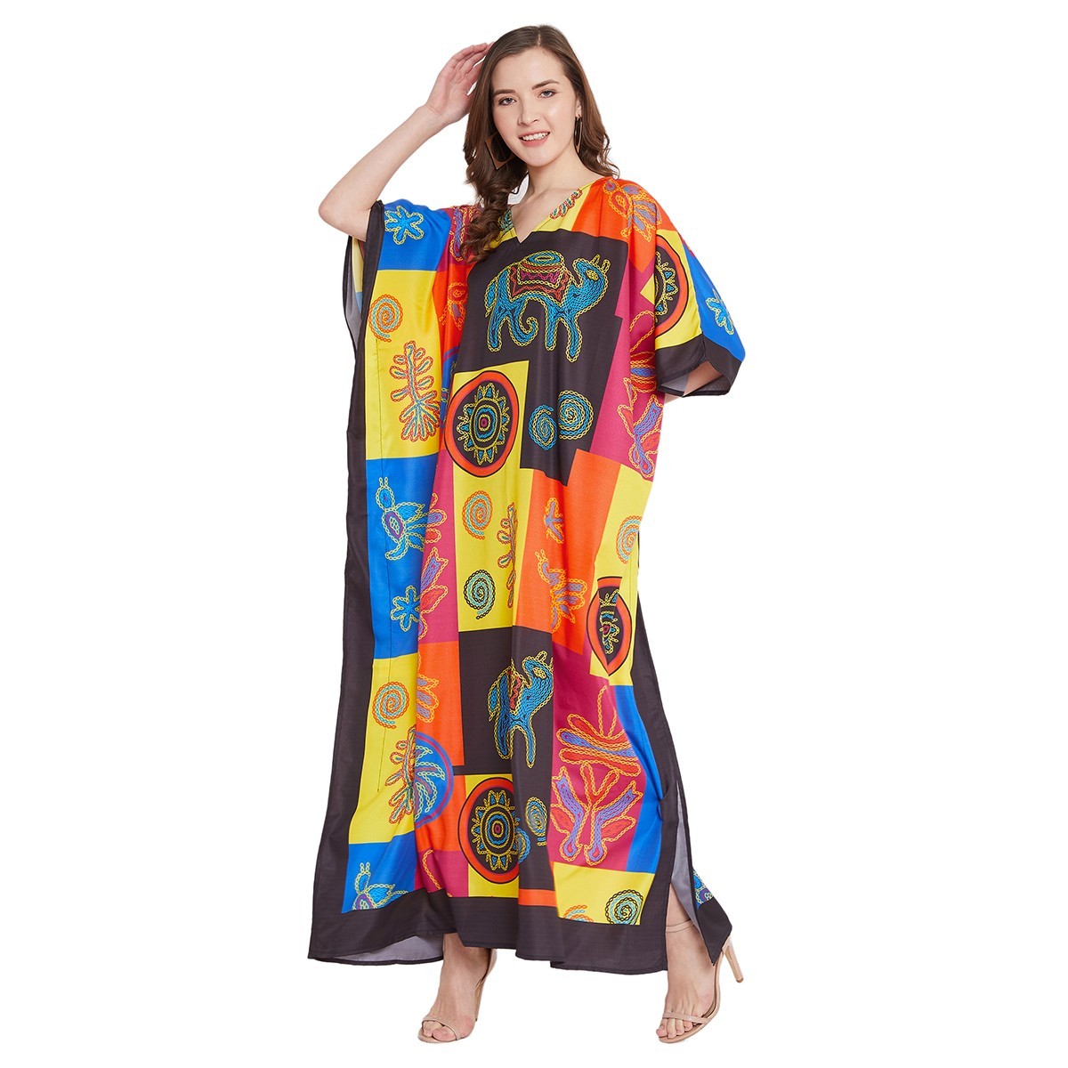 Women Plus Size Kimono Sleeves Kaftan Boho Loose Long Maxi Dress Beach Cover Up