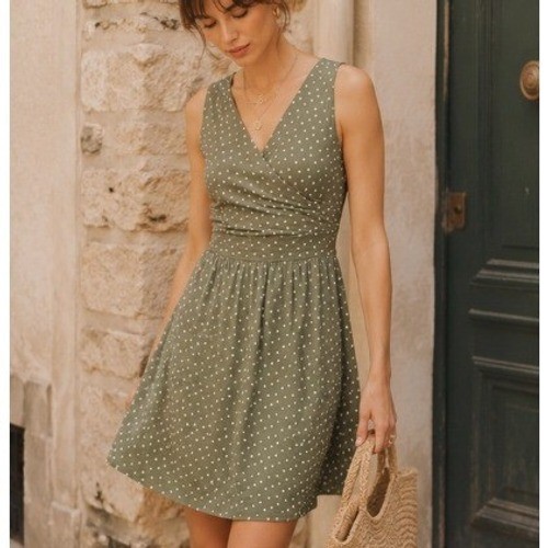 Polka Dot Green Wrap Midi Dress 0X Feminine Dainty Cottage Twee Preppy Summer