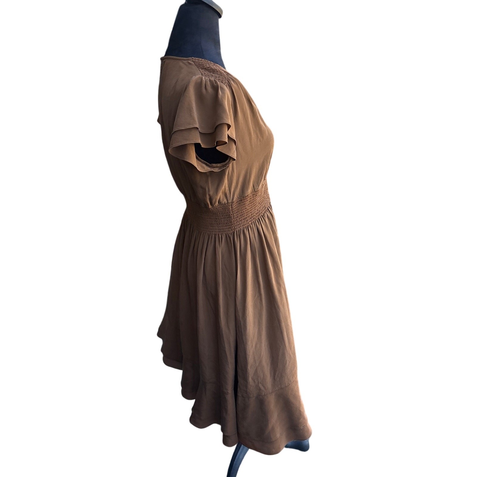 Frye Brown Silky Prairie Dress Size 6 Cottagecore Milkmaid Boho Western