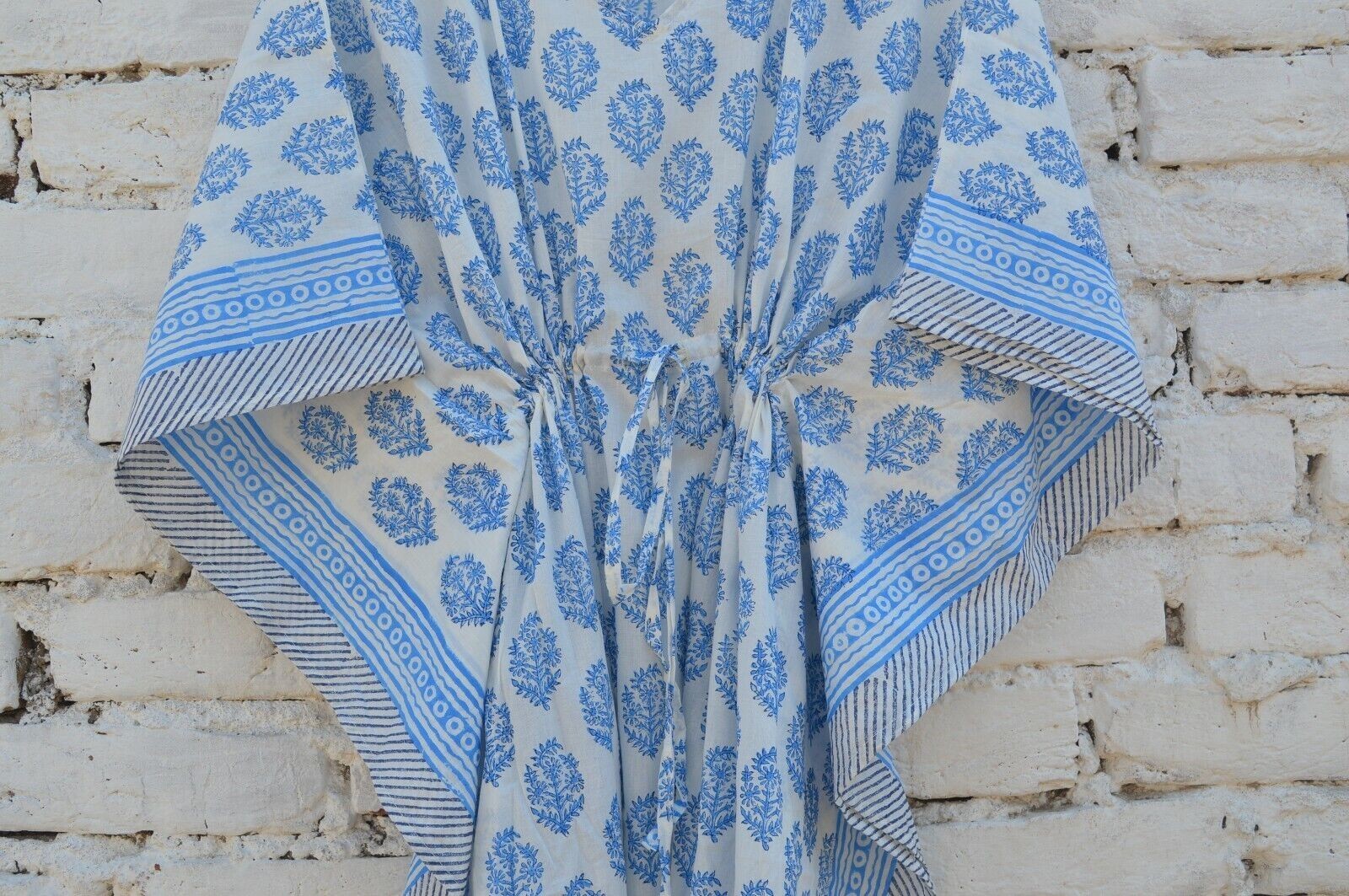 TARRIF FREE✅0% CHARGE Hand Block Long Kaftan 100%Cotton 52 Inches Dress KF-93