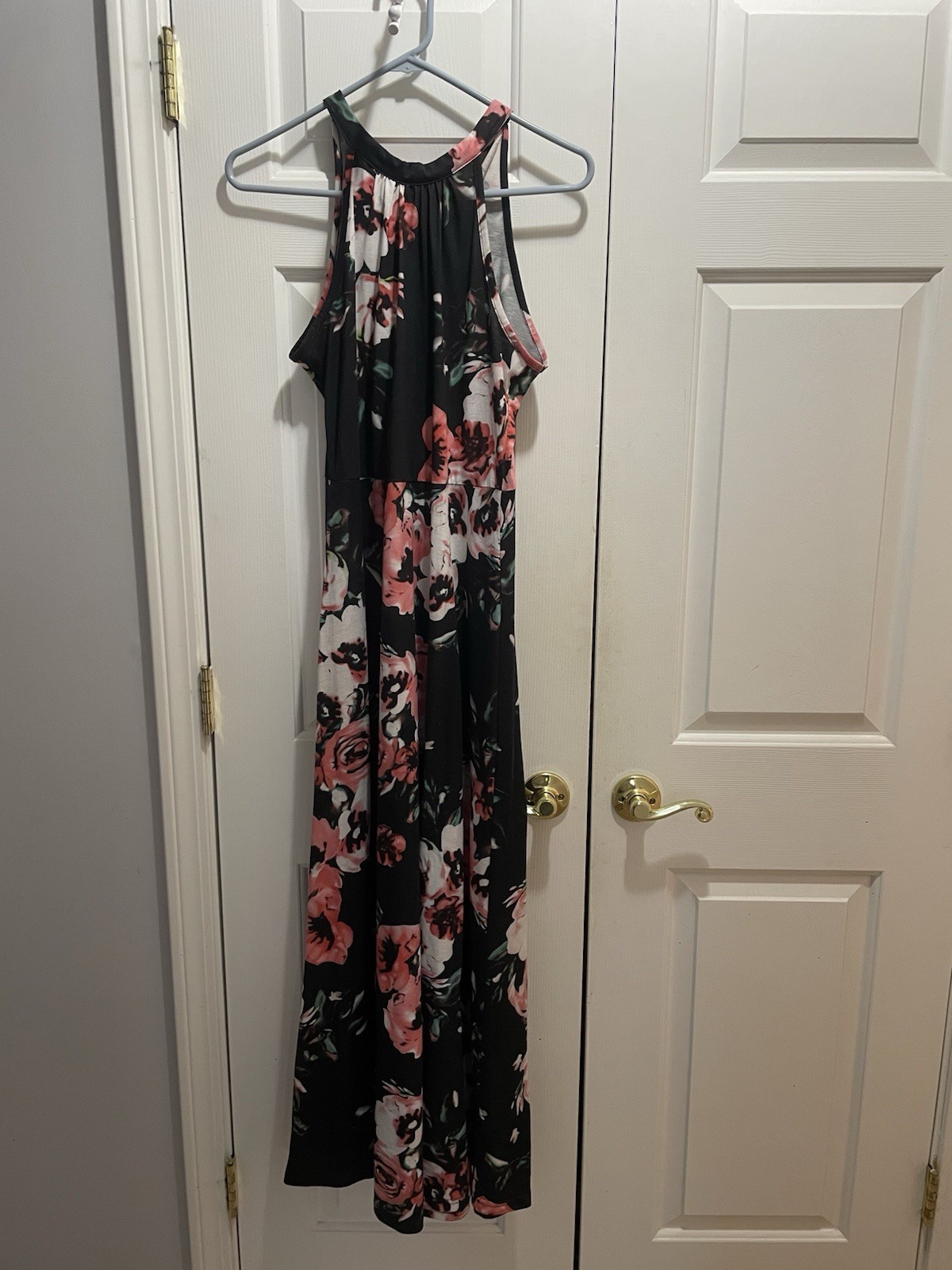 Black Floral Maxi Sleeveless Dress, Size M, Easy Care