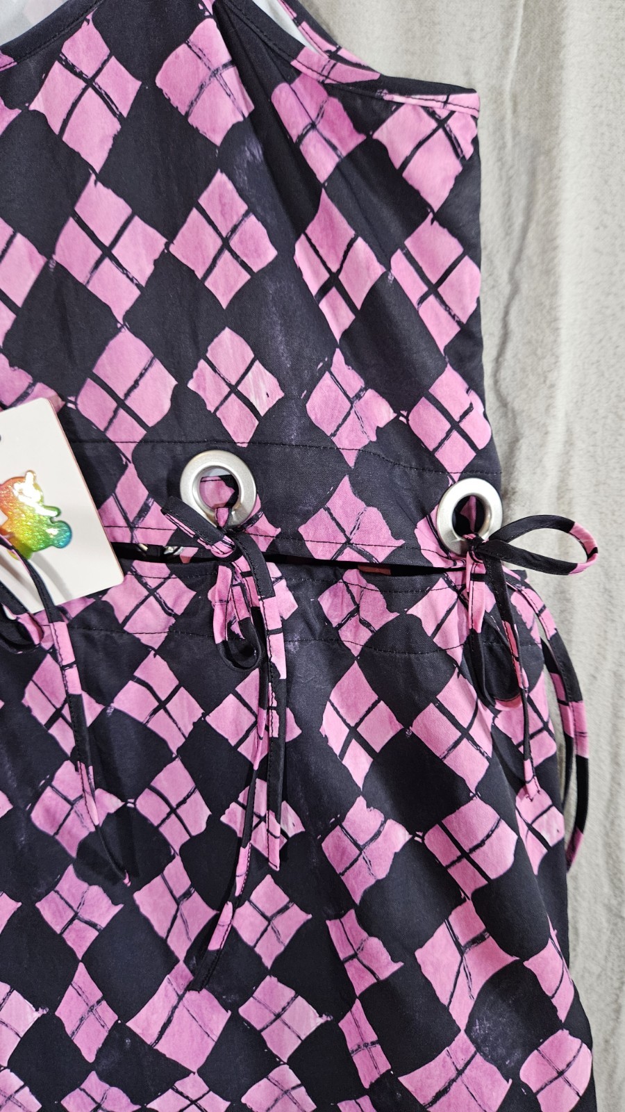 NWT! Teddy Fresh Transformable Dress Pink BLACK Check Tie-on Top Sz Large