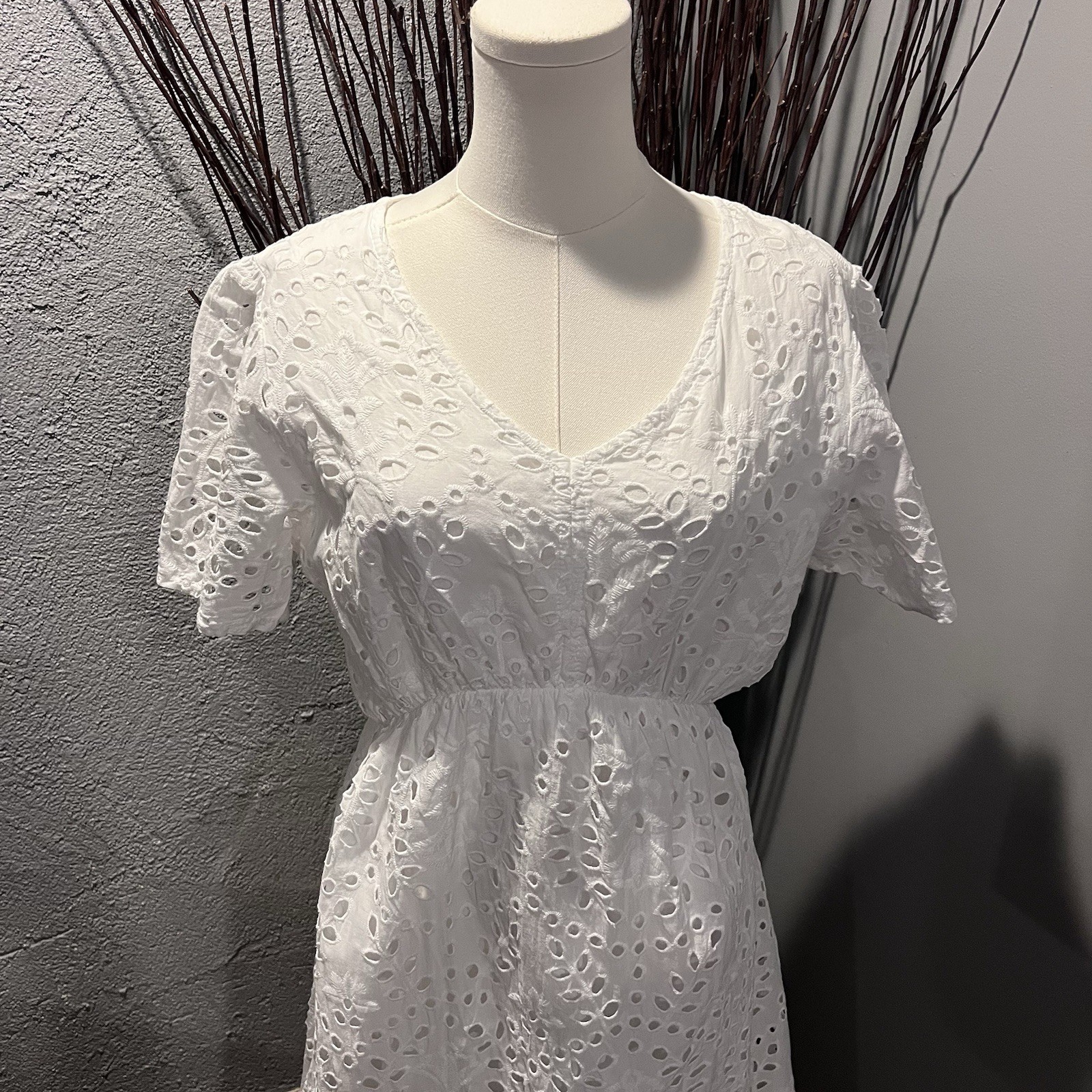 VALENTINA NALDI WHITE COTTON EYELET MIDI DRESS SIZE X-LARGE MADE IN ITALY