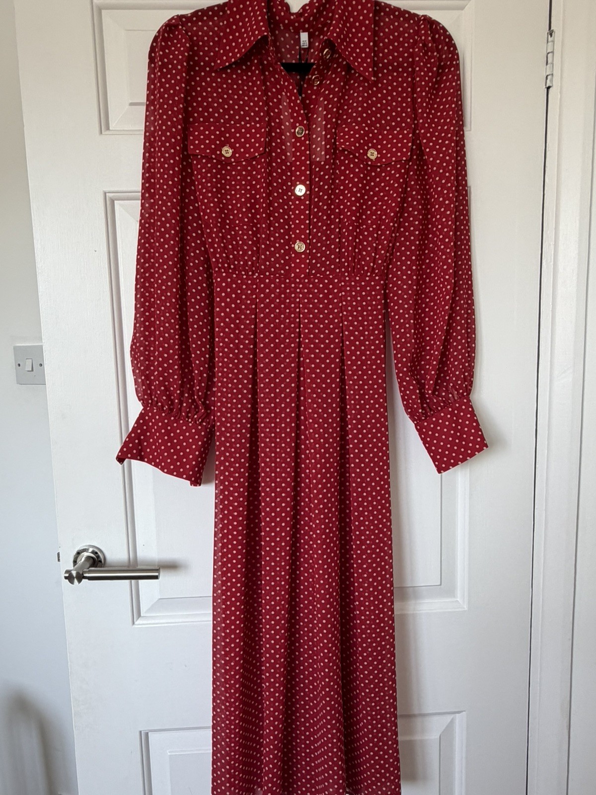 LK Bennett Cody Red Polka Dot Spotty Tea Midi Dress UK 8 US 2 RRP £299
