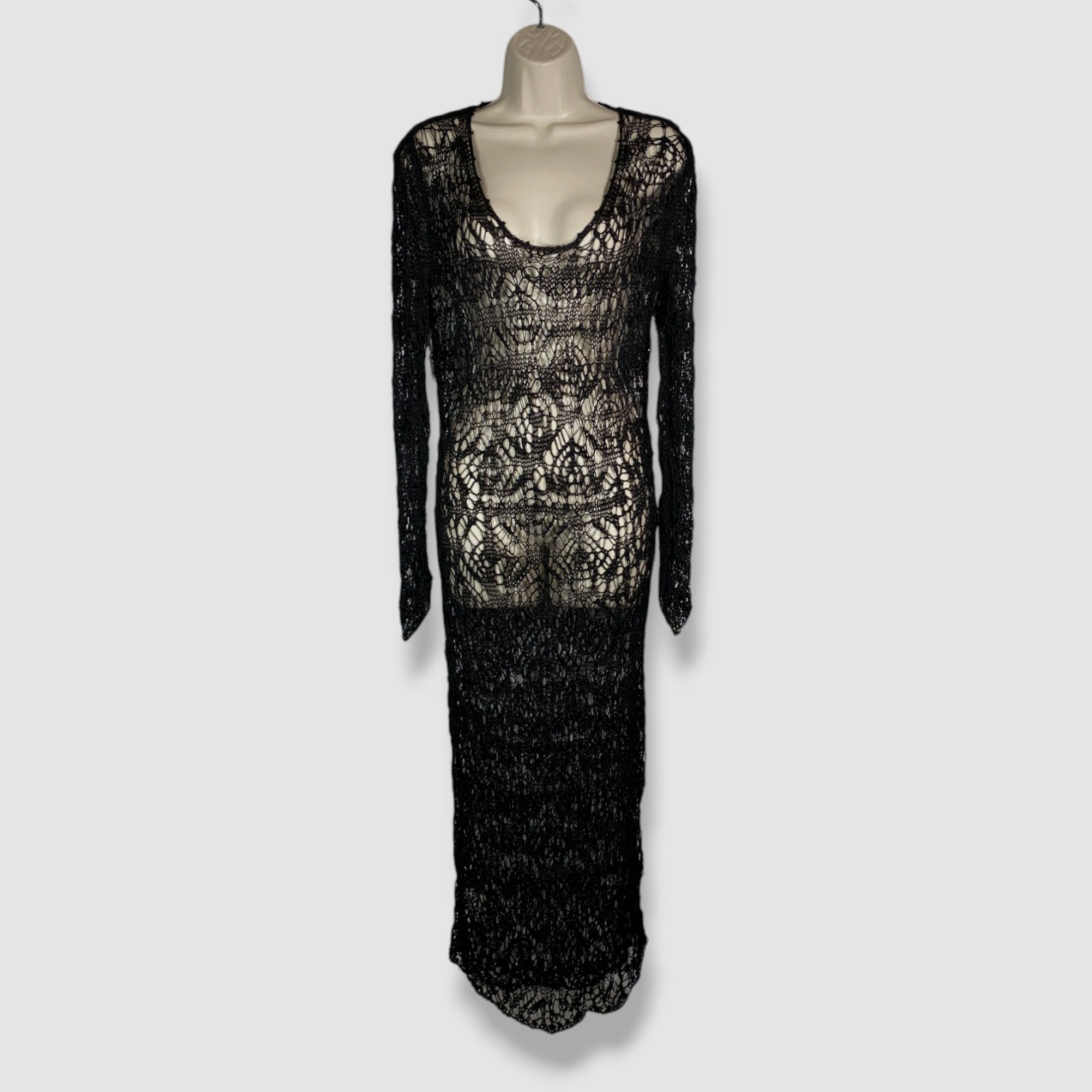 Tom Ford Women’s Black Crochet Lace Scoop Neck Long Sleeve Dress Size M