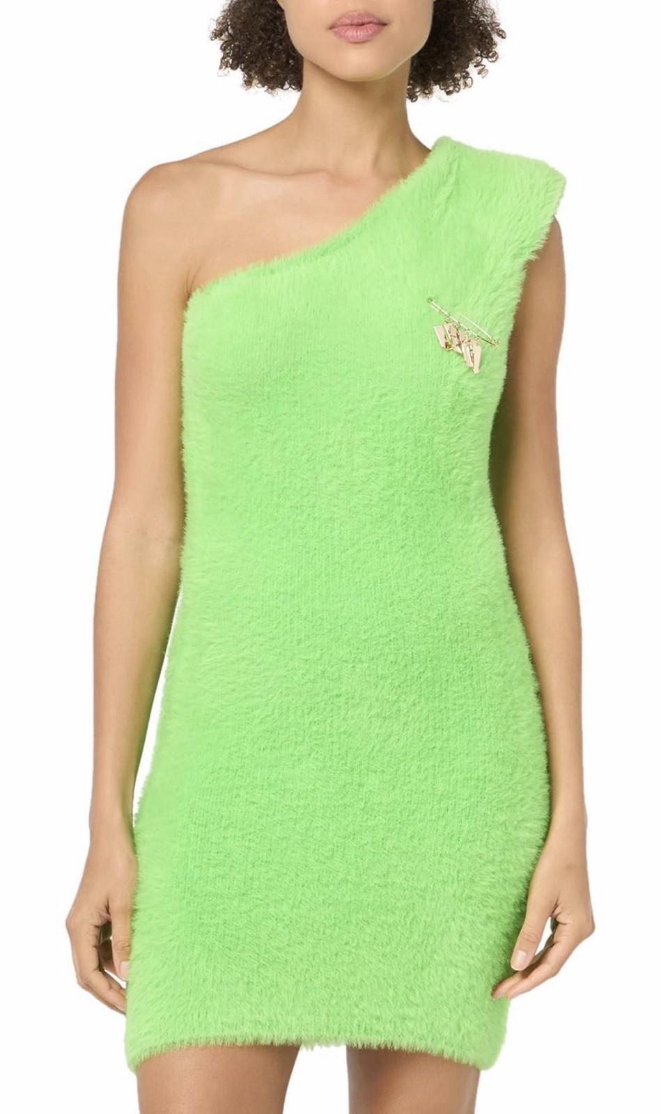 UGG x ALOK Neon Green Faux Fur One Shoulder Festival Mini Dress Medium NWT