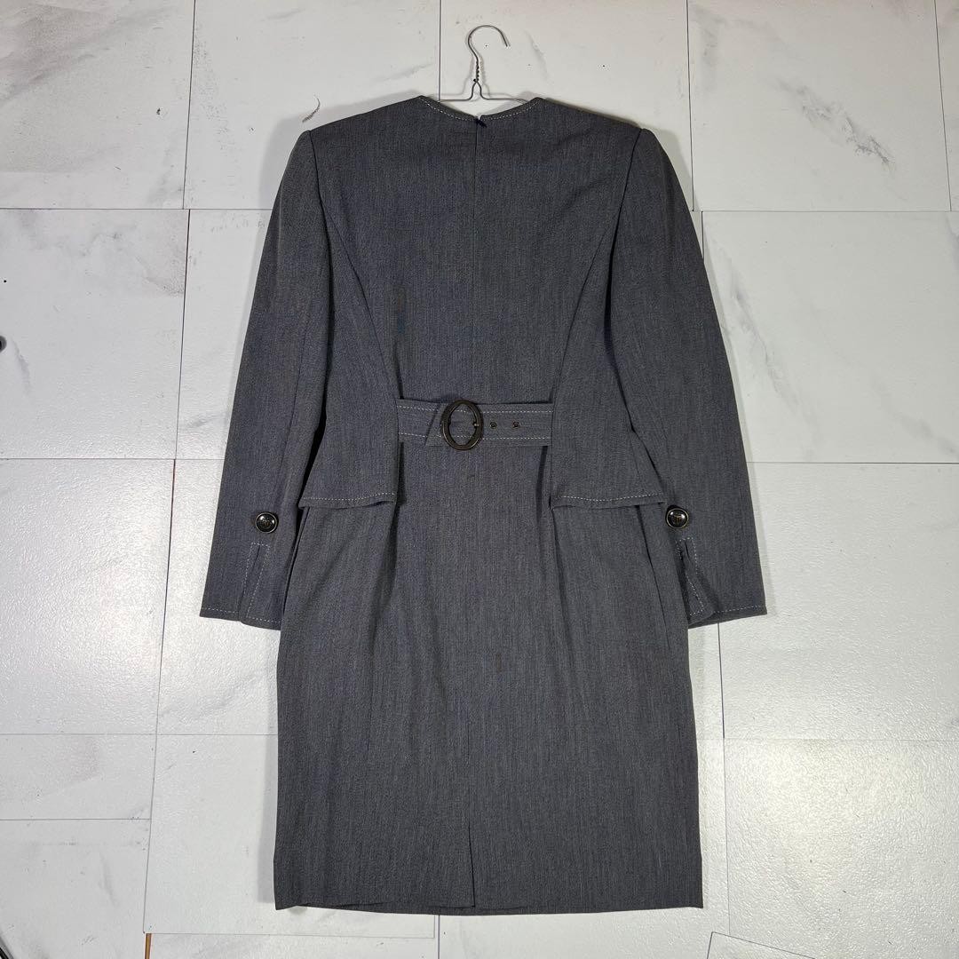 USED DIOR ANCHOR BUTTON PEPLUM SUIT-STYLE DRESS WITH LOGO BUCKLE GOOD
