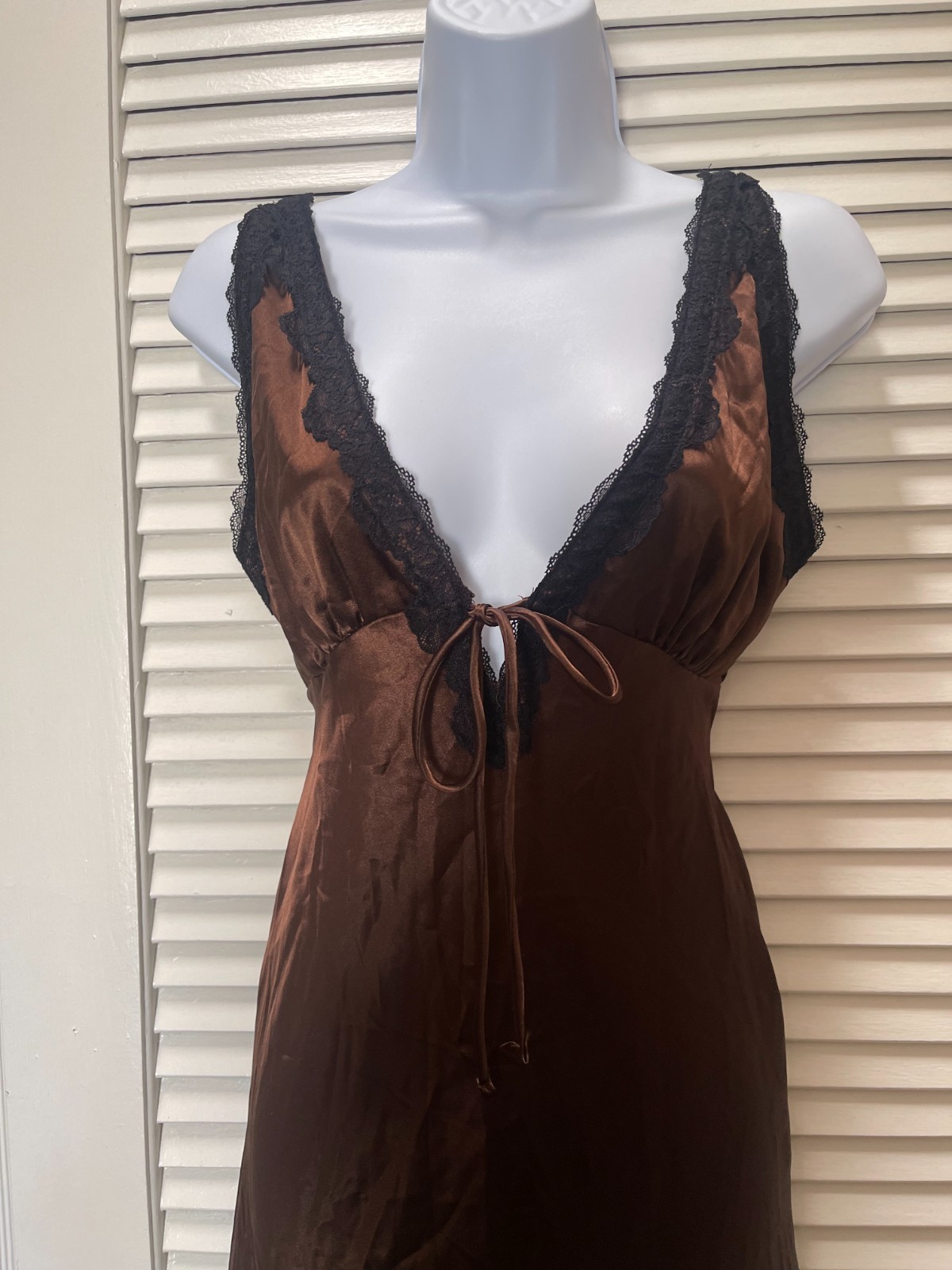 Wild Fable XS Brown Satin Lace Maxi Slip Dress Adjustable Straps Side Zip