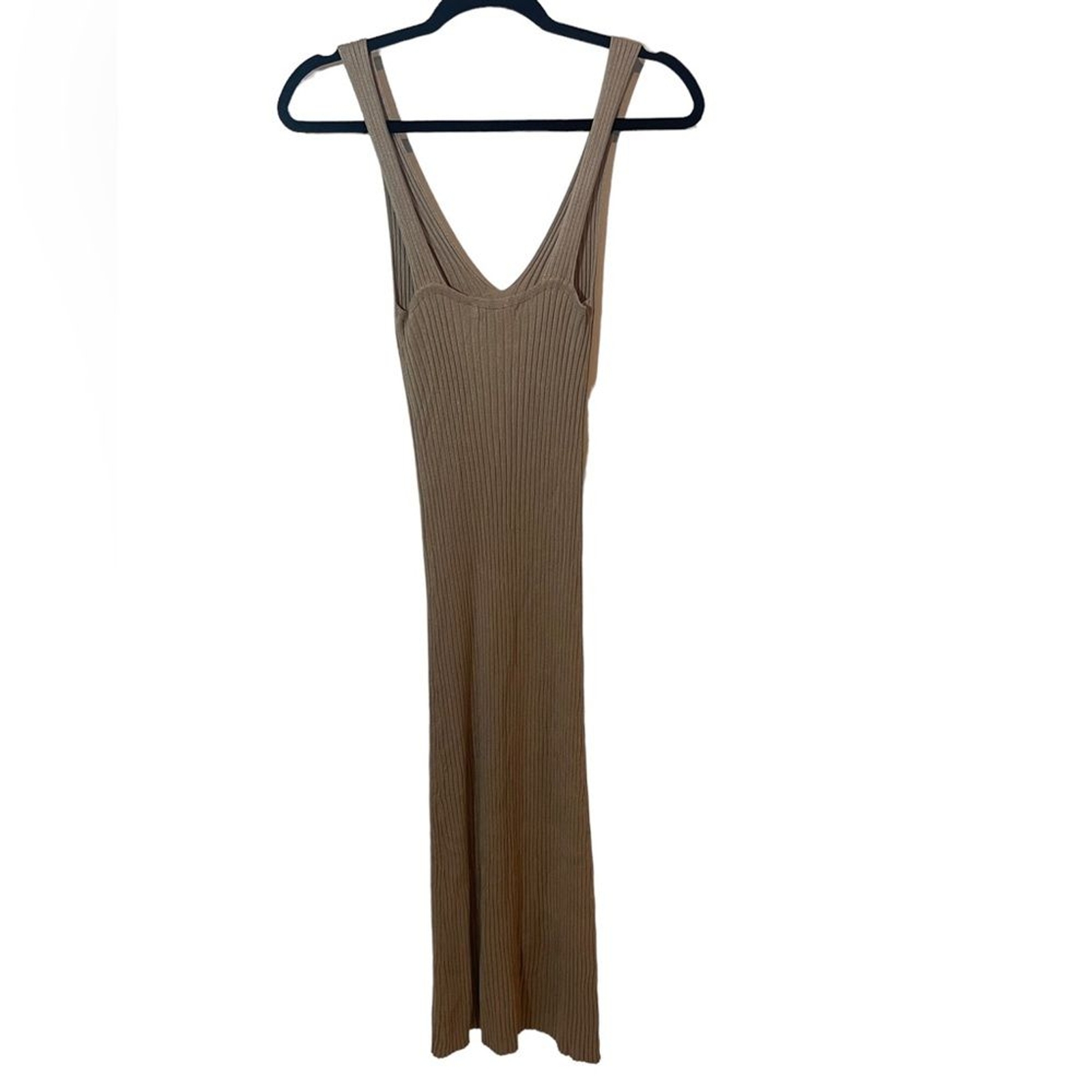 Mod Ref ribbed sleeveless maxi dress, tan, size Small