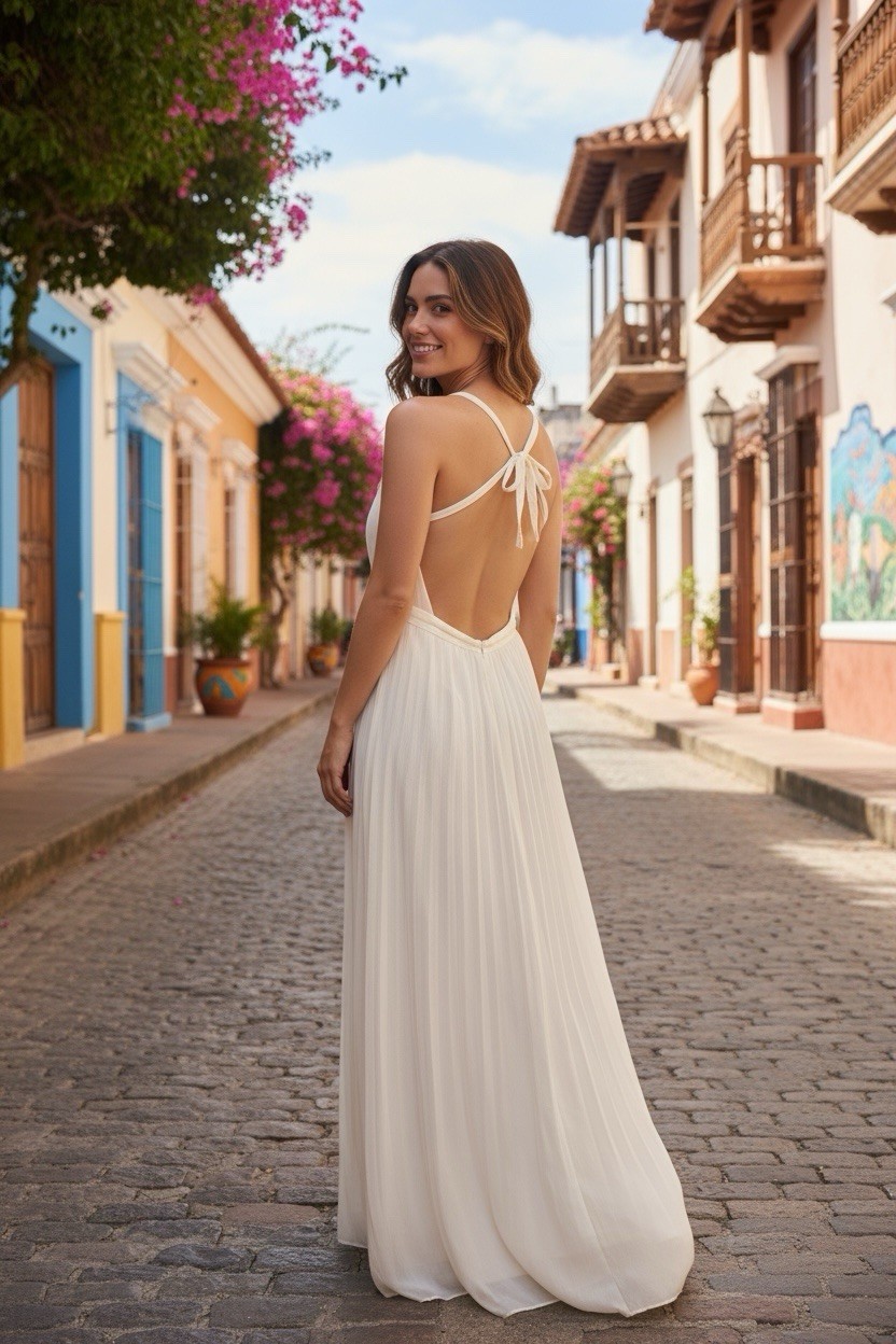 Laundry by Shelli Segal White Maxi Pleated Chiffon Halter Dress Sz 12 $325.00