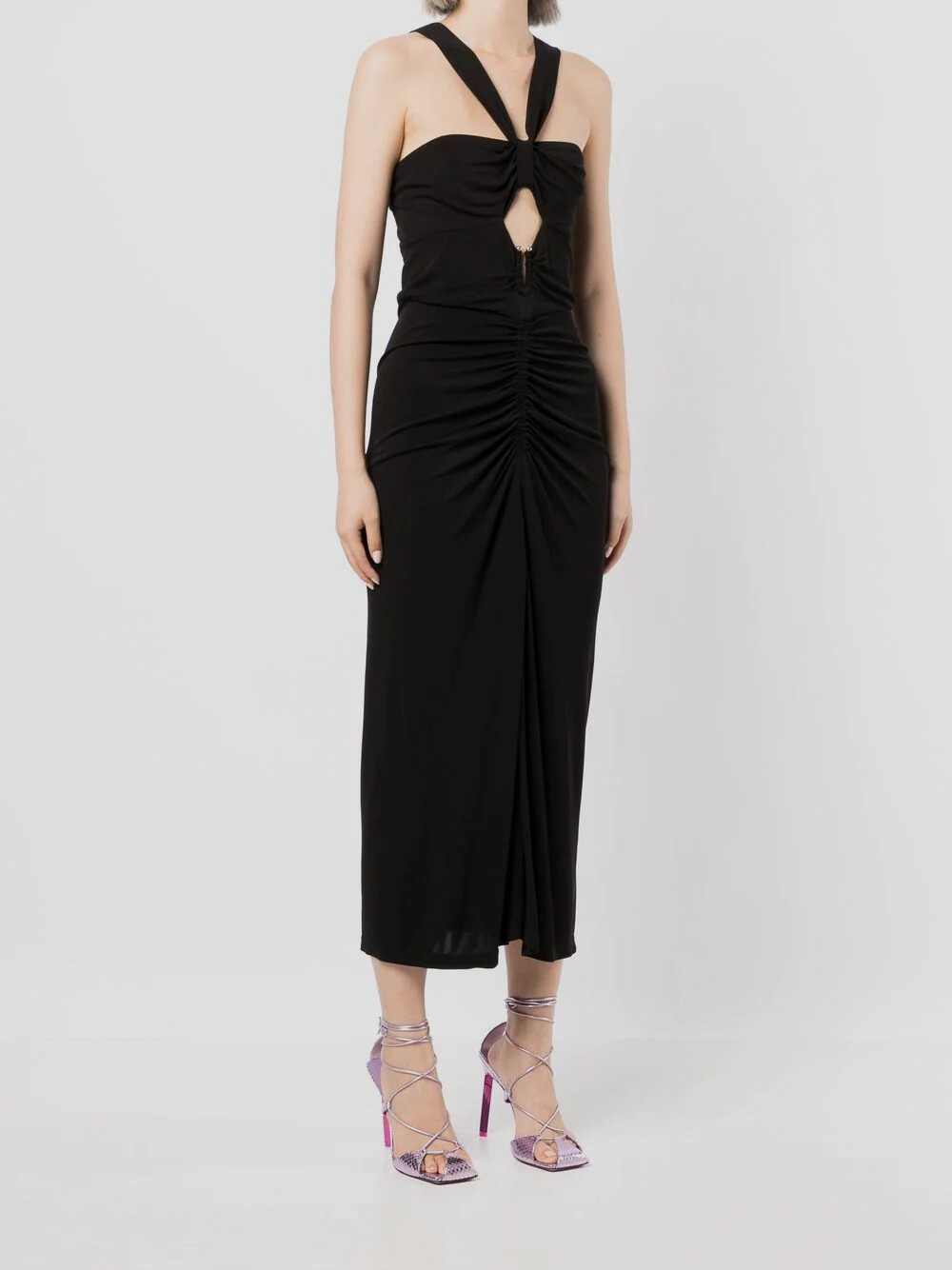 $590 Rebecca Vallance Womens Black Riccardo ruched Midi Dress Size 12