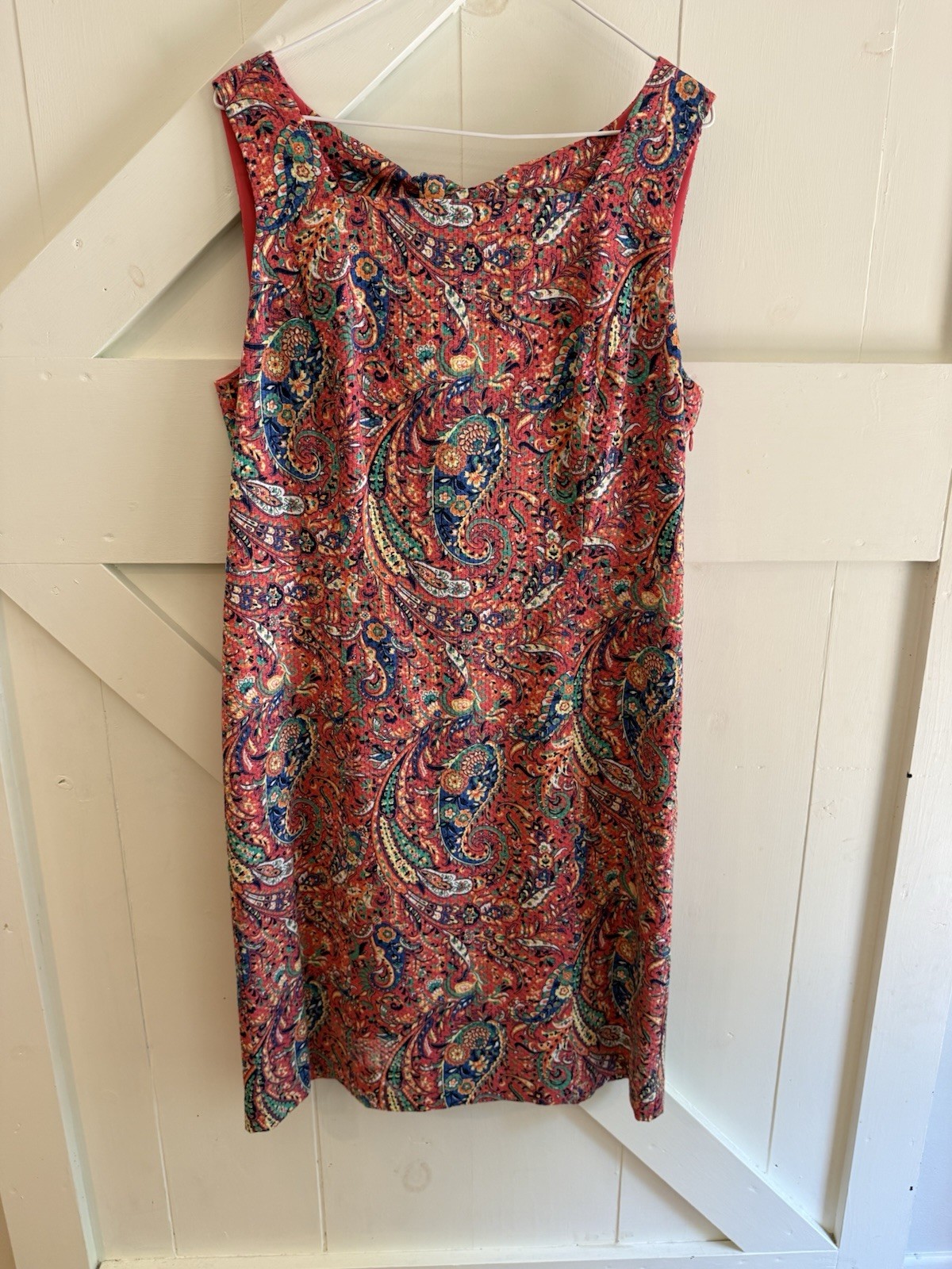 NWT Talbots Paisley Sheath Dress Women’s Size 14 Sleeveless Tie Back Career Midi