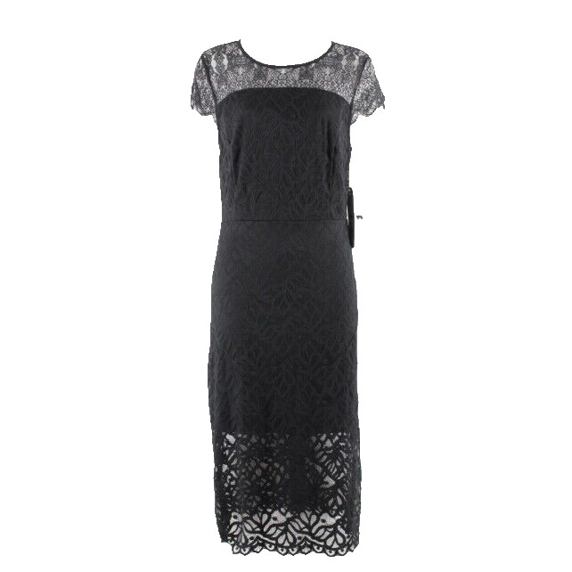 Kensie NEW $99 Sz M Black on Black Lace Overlay Nylon Spandex Poly Dress