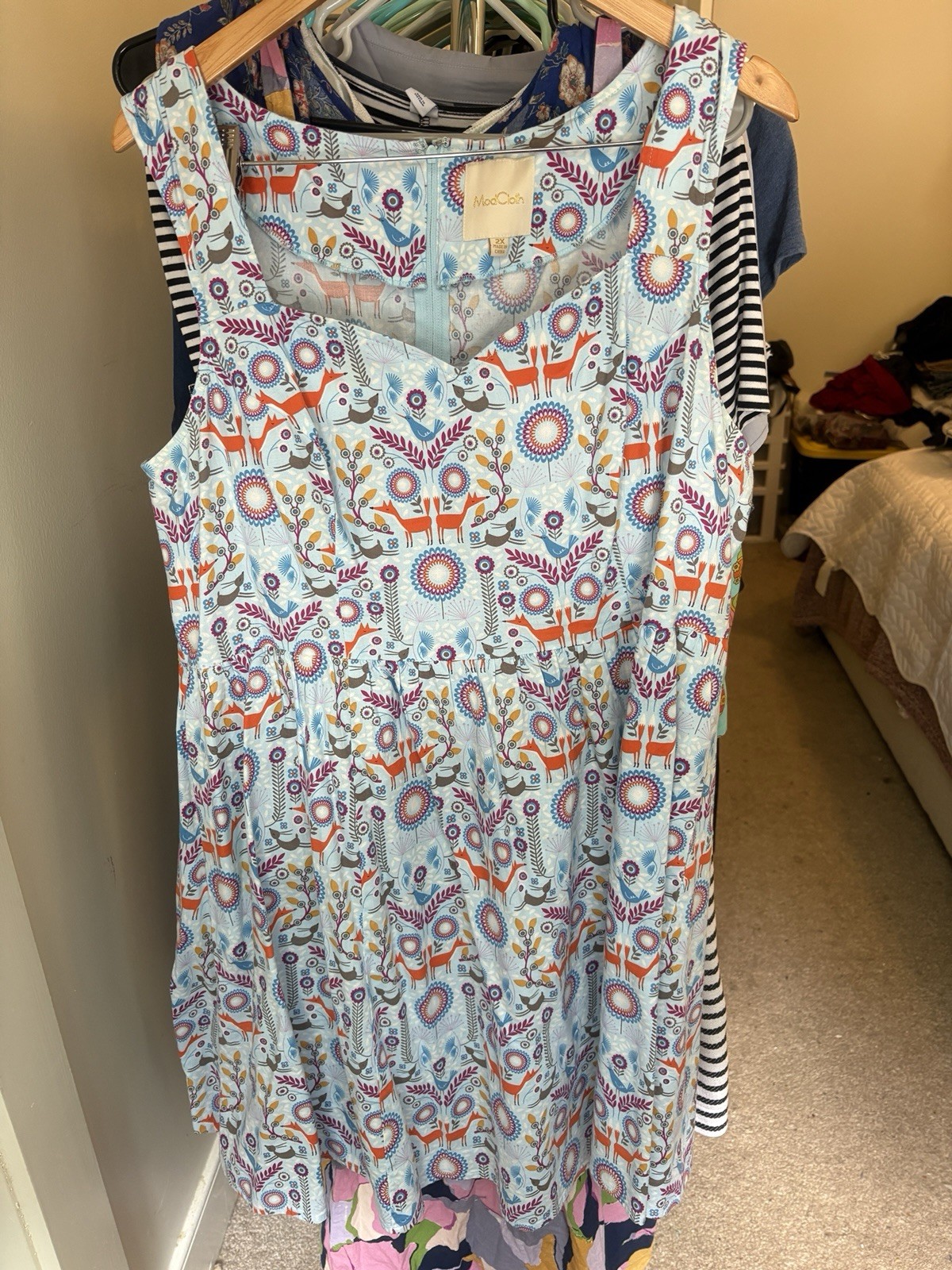 EUC 2X Fox And Floral Print Sleeveless Dress w/ Pockets, Fit & Flare skirt