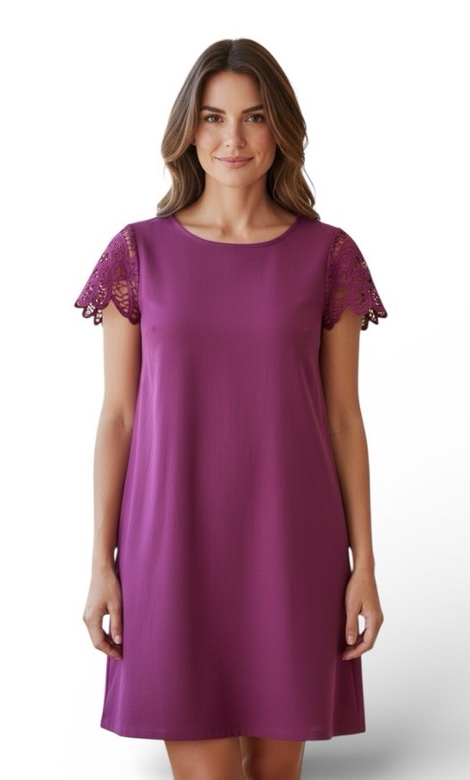 Liz Claiborne Plum Pink T Shirt Dress Cap Sleeve Round Neck Size Small
