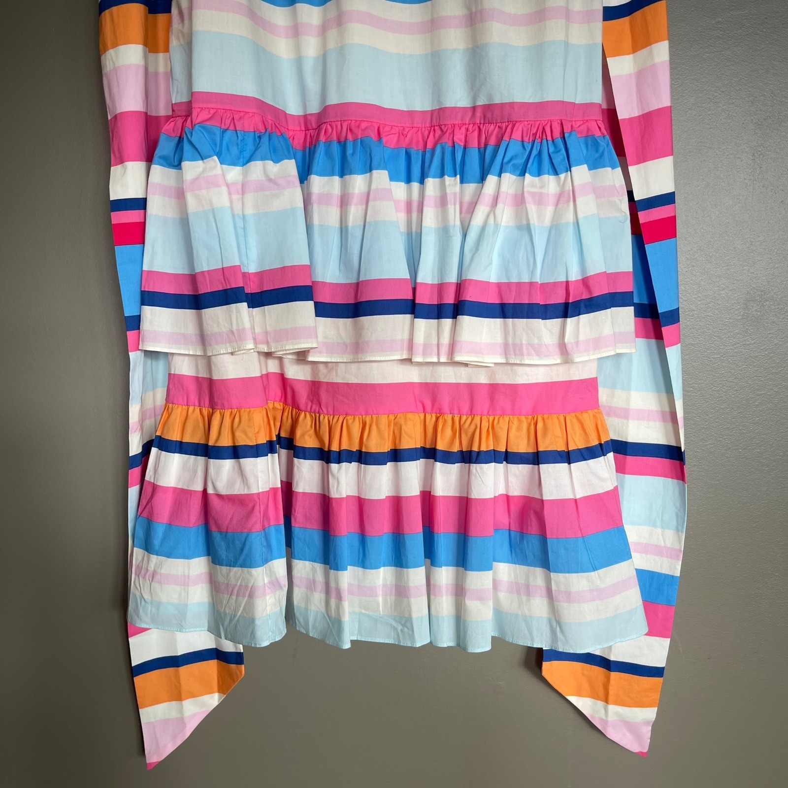 NWT Plenty Rainbow Stripe Ruffle Maxi Dress Tie Waist Flutter Sleeve Medium Chic