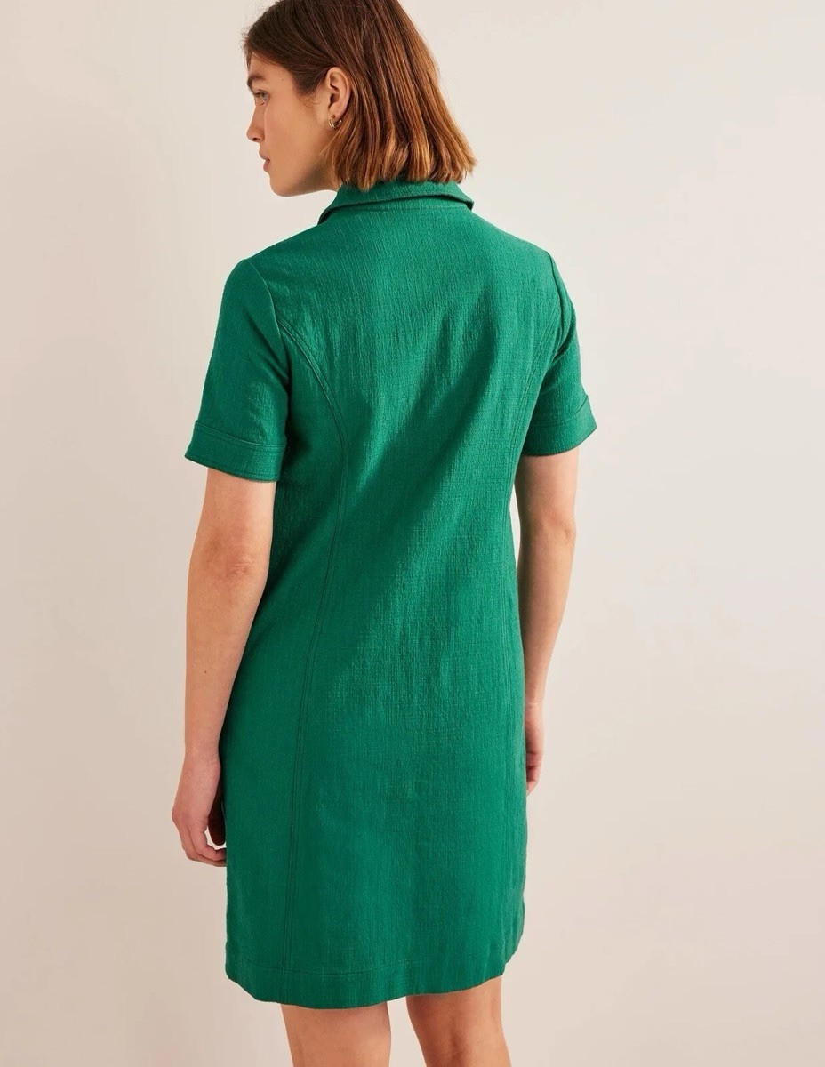 Boden Green Zip Front Shift Dress Mini 10 L Tall