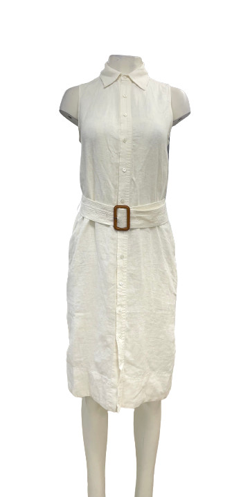 Polo Ralph Lauren Women’s White Linen Button Front Midi Belt Dress