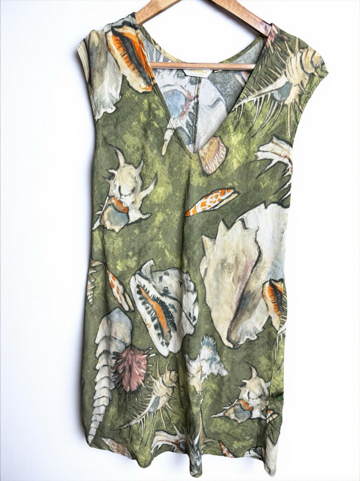 Vtg Y2k Jams World Green Seashore Mini Dress Conch Hawaii Shell Sz Small HTF