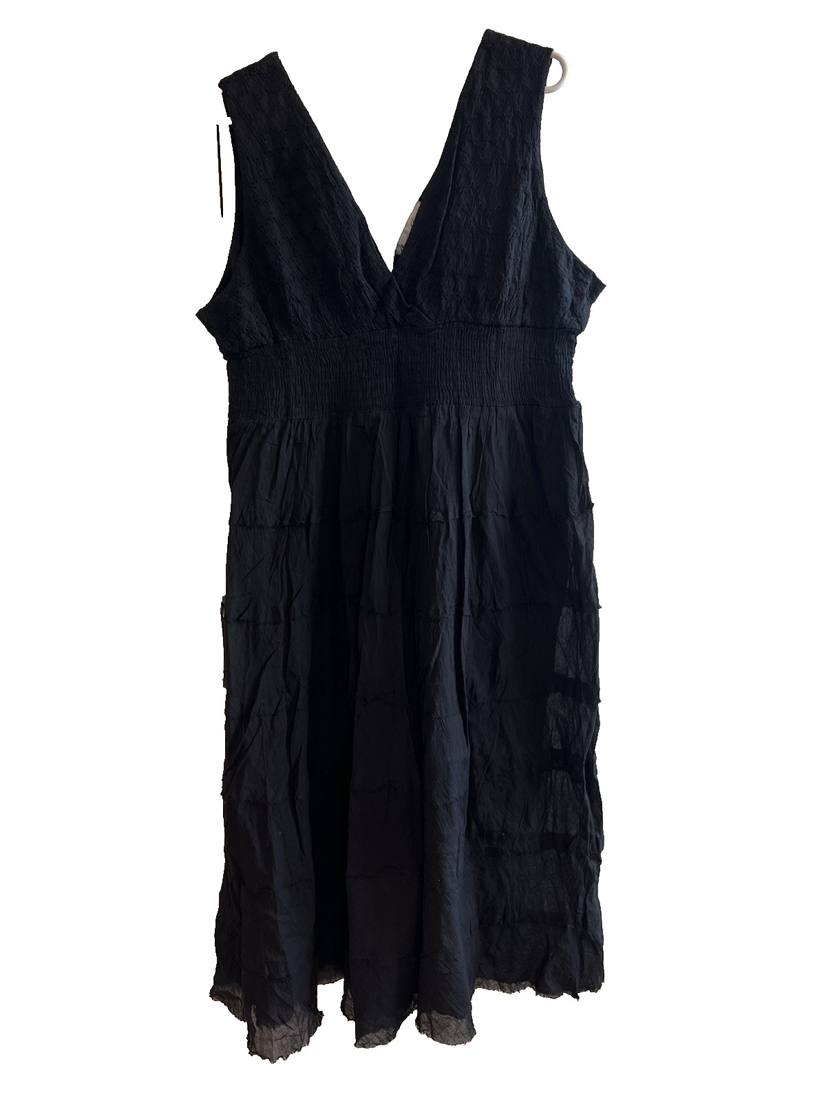Jessica Taylor 100% Cotton Smocked Midi Dress Black V Neck 2X Style GC-20