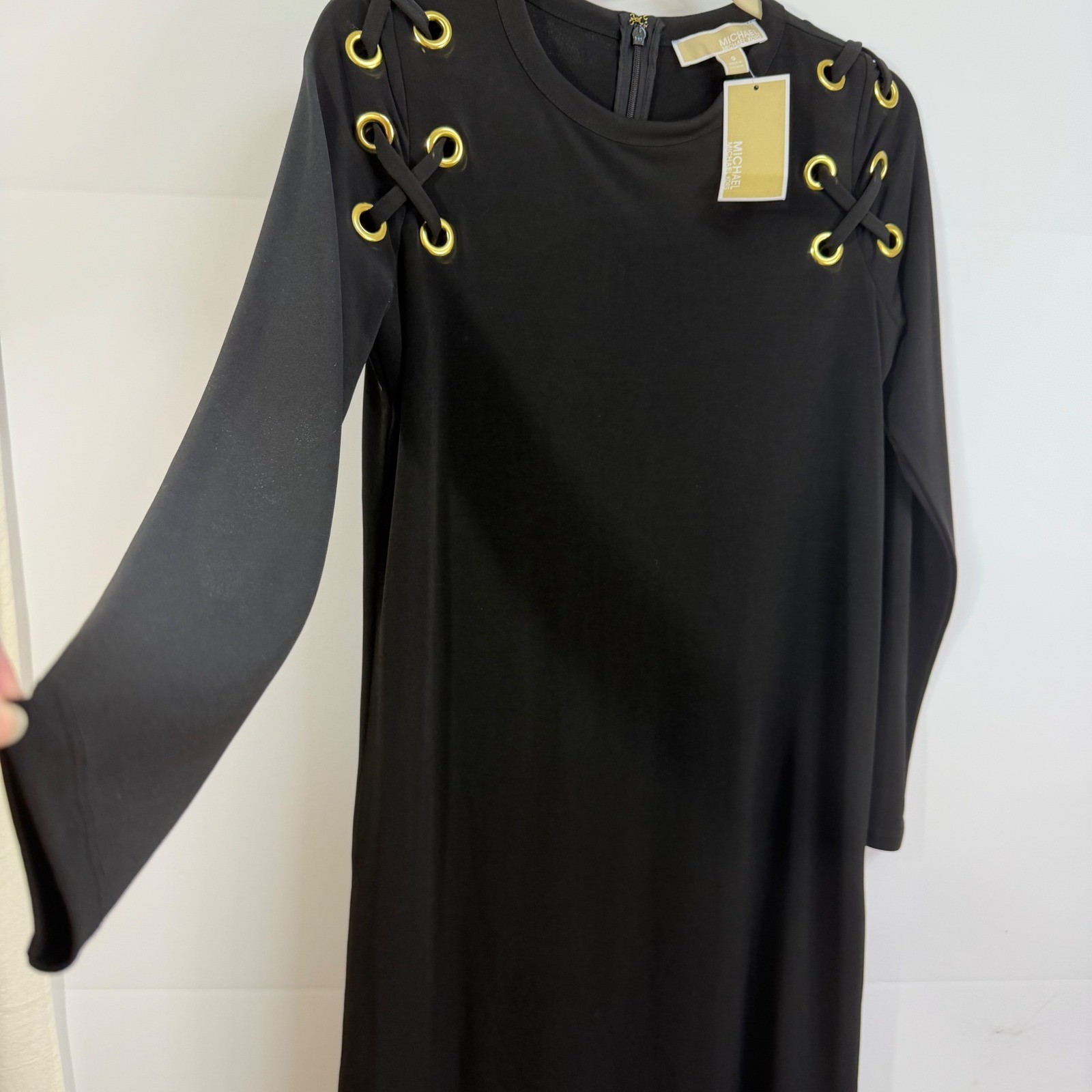 Michael Kors Black Grommet Lace Up Shift Dress Small Romantic Flirty NWT $135