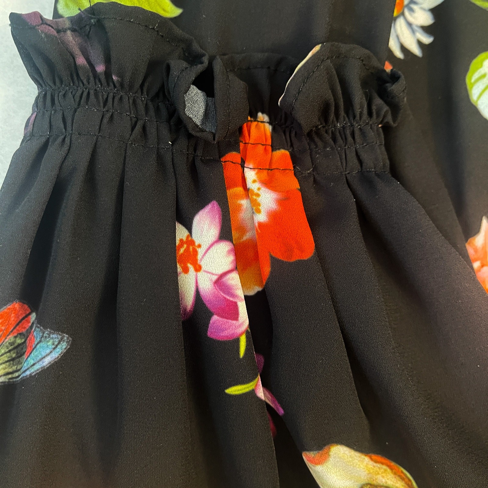 Alexia Admor Floral Butterfly Mini Dress Bell Sleeve Lace Hem Black Size S