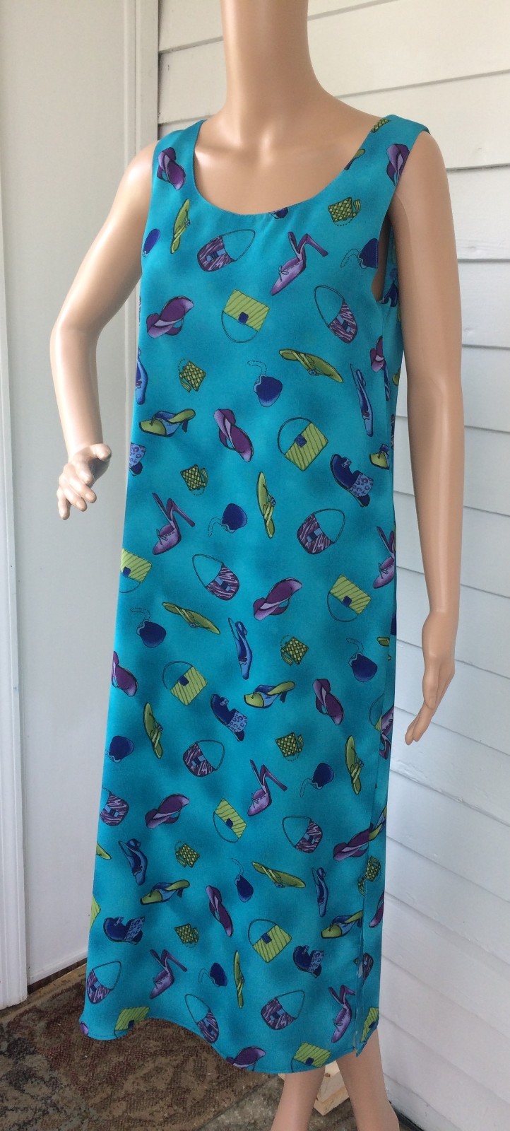 Reversible Novelty Print Dress Shoes Handbags to Polka Dots Sleeveless Blue S XS