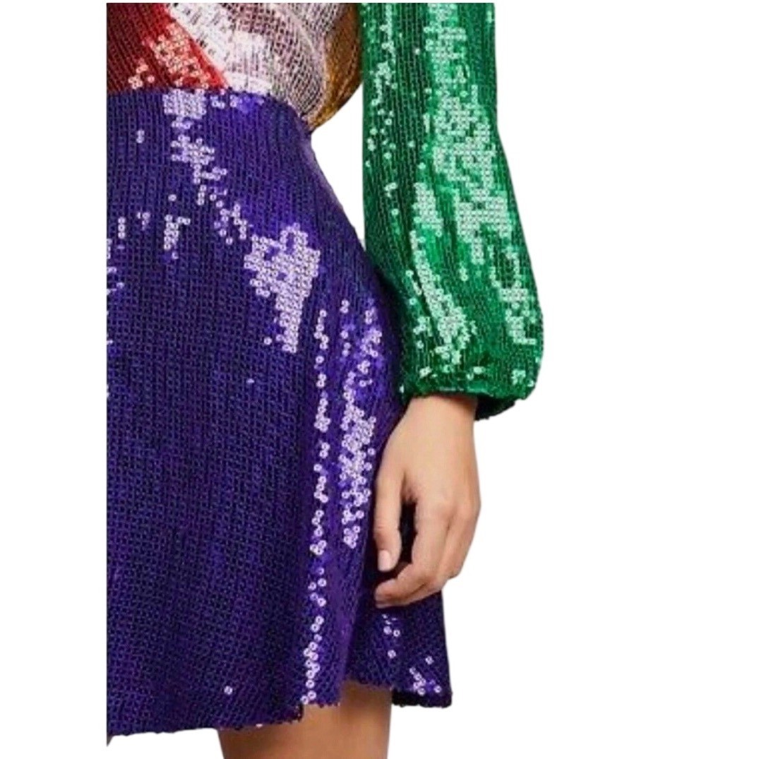 NEW NWT ALICE + OLIVIA Blaze Sequin Colorblock Long Sleeve Mini Dress SZ 4 Glam