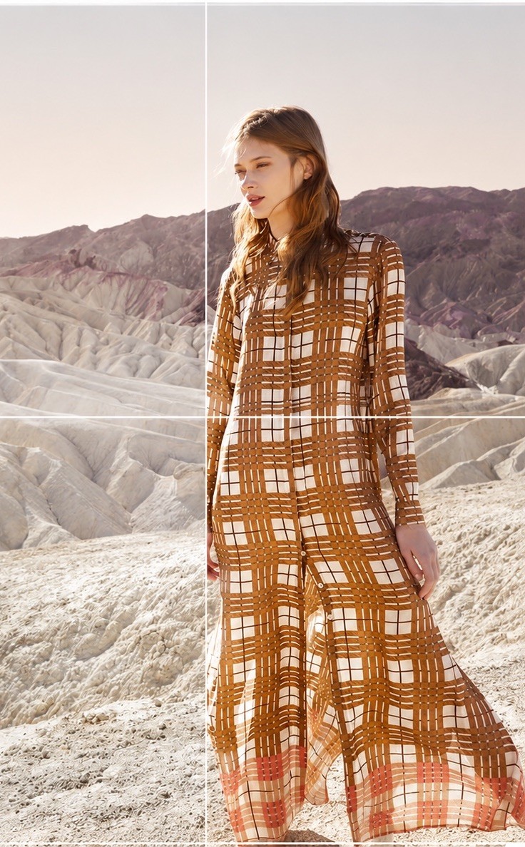 $995 ANTONELLI Firenze Italy Neutral Check Plaid Button Shirt Flowy Maxi I 42 M