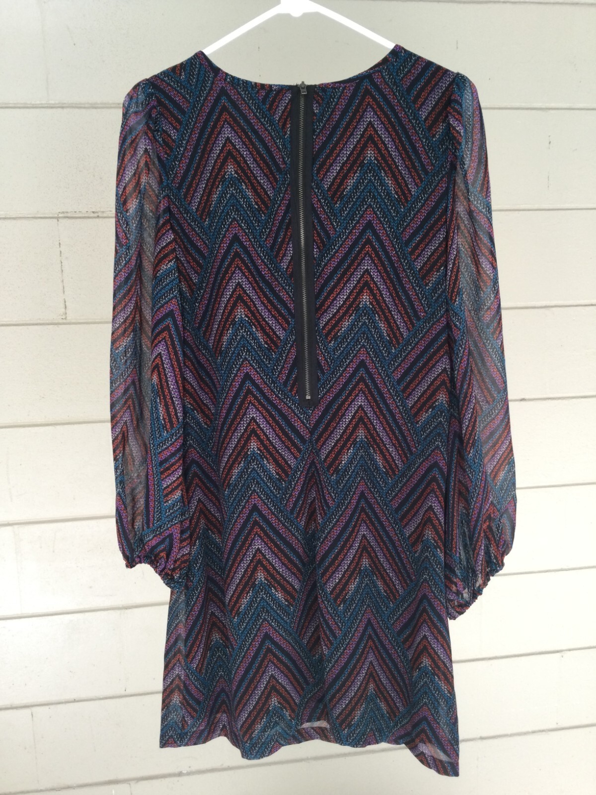 Fire Los Angeles Pleated Chiffon Shift Dress Size Medium Sheer Long Sleeve Work