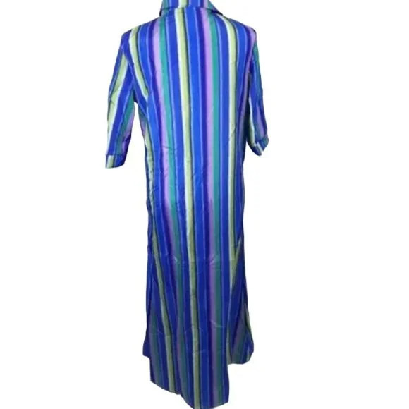 Boho Striped Maxi Dress Lightweight Button Front Summer Dress S, USA Seller