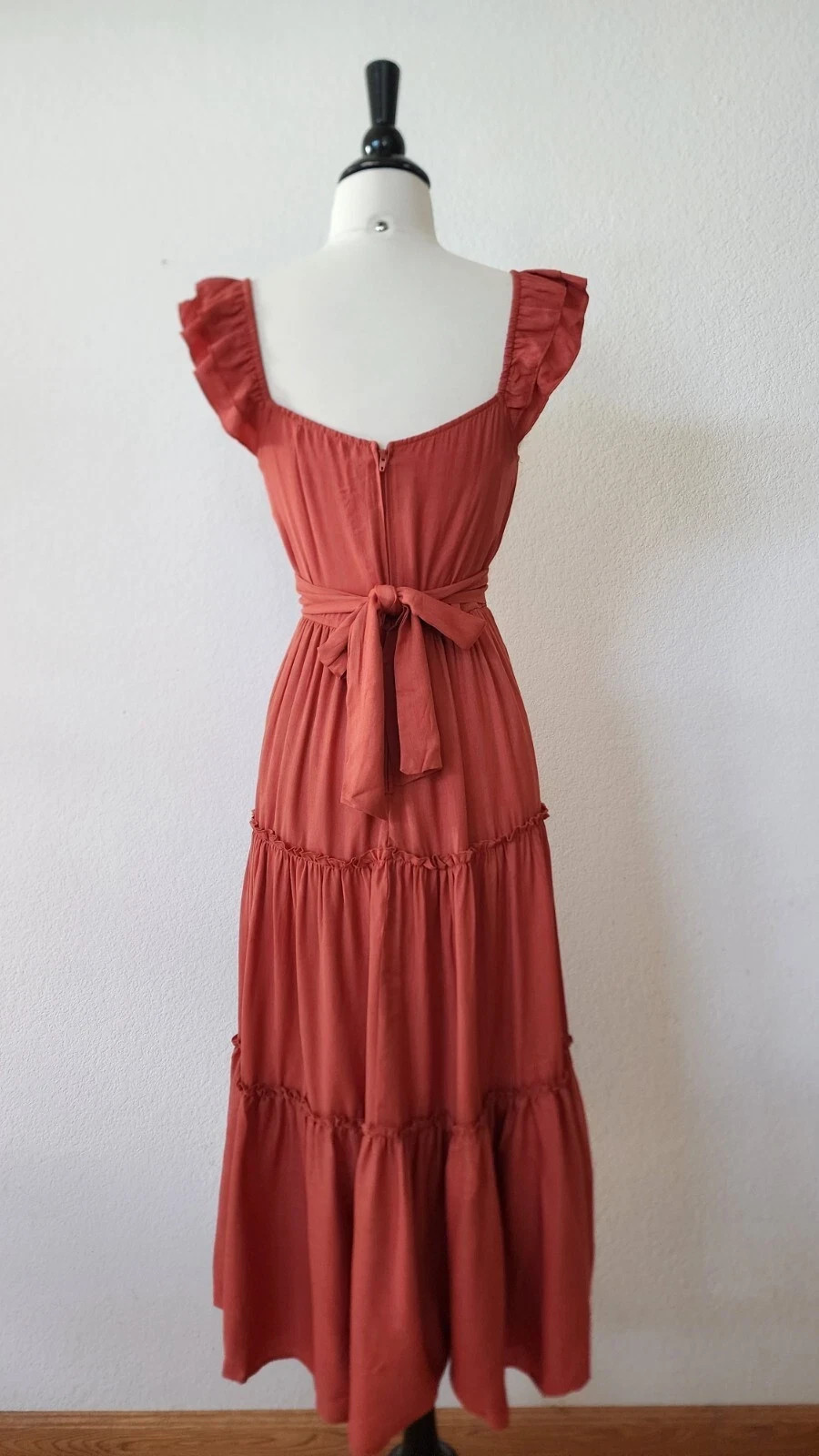 New Anthro Midi Dress Size Medium Rust Orange Coquette Bow Brunch Wedding