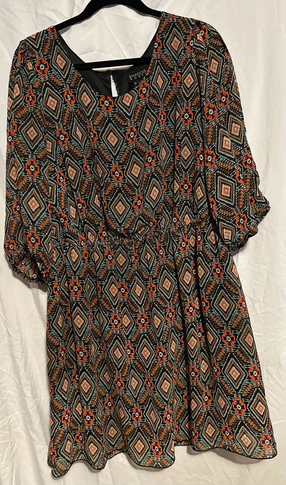 Enfocus Women Geometric Aztec Print Blouson Dress Size 16W