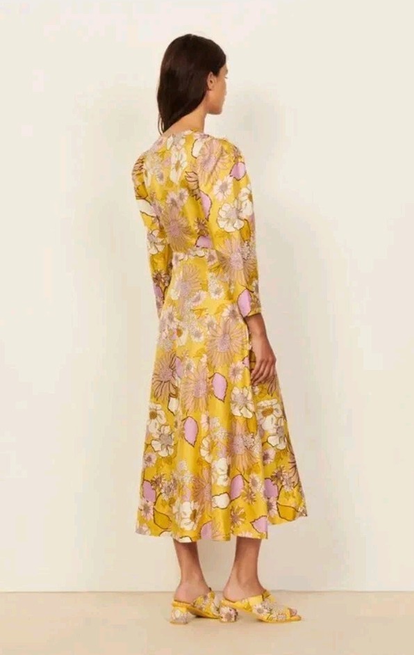 Sandro Giorgia 100% Silk Floral Printed Midi Dress Size 34 UK 6