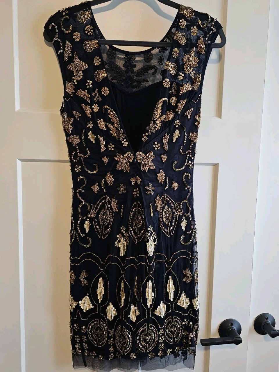 NWT Lotus Threads – Fleur De Lis Gorgeous Navy Gold Beaded Short Cocktail Dress