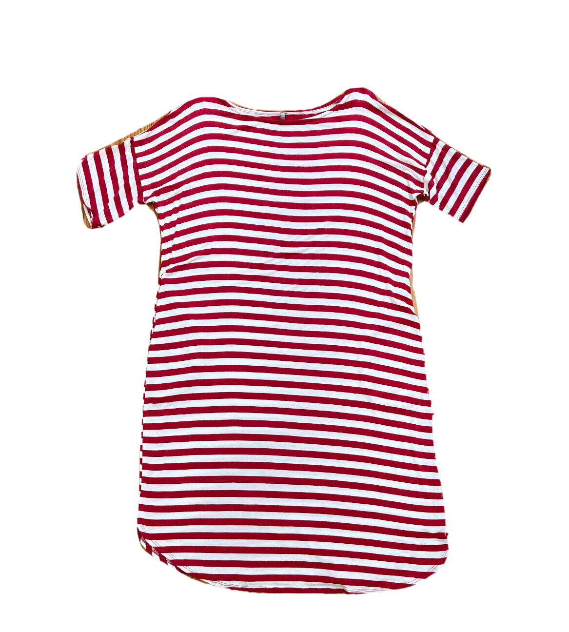 RED LOLLY WHITE & RED STRIPED T-SHIRT DRESS, 2 POCKETS, SIZE M/L