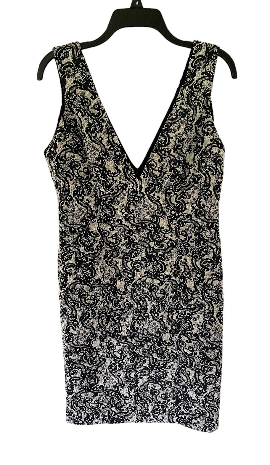 NWT Alice+Olivia Black Ivory Mini Dress Deep Plunge V Neck Size 12