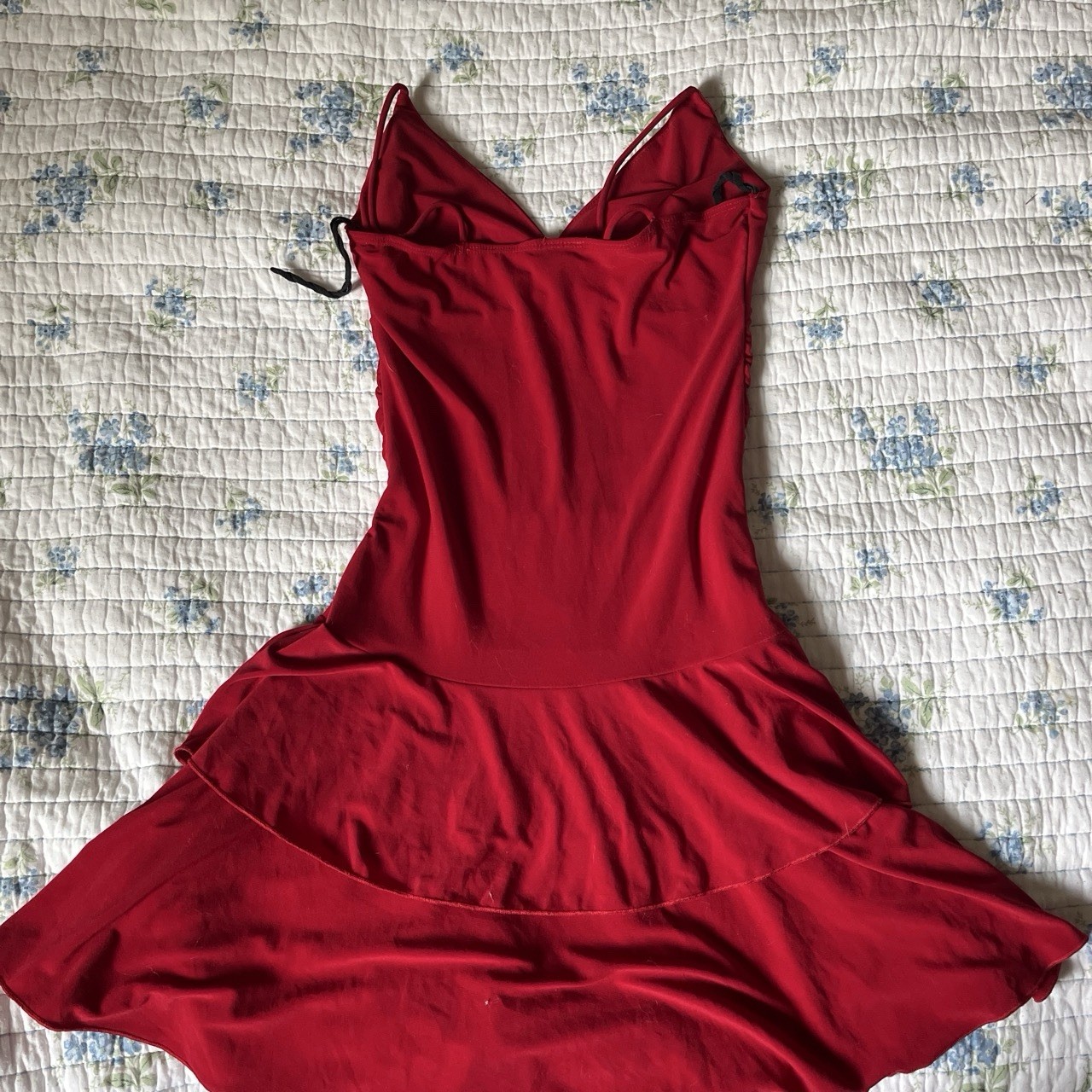 Y2K Taboo Red Solid Mini Dress V-Neck Spaghetti Straps Rhinestone Accent SIZE M