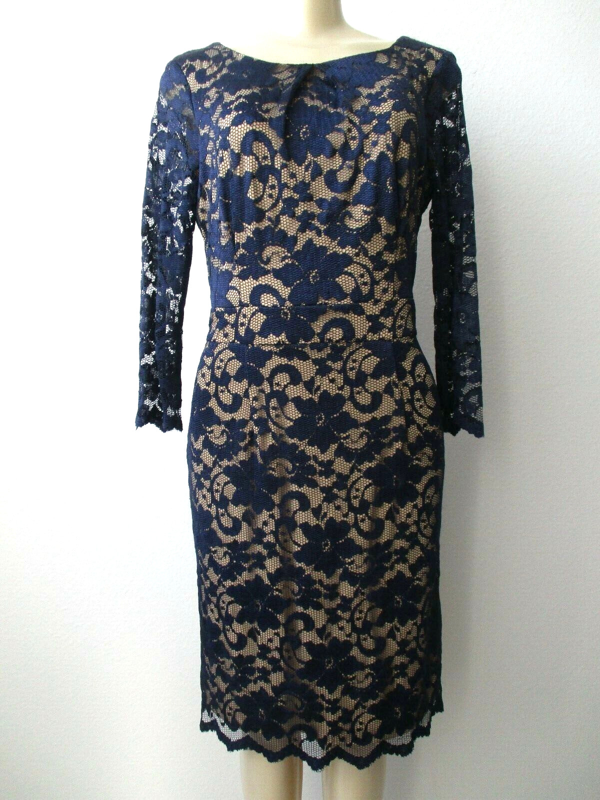 A.B.S.COLLECTION BLUE & BEIGE LACE-UP FLORAL DESIGN 3/4 SLEEVE DRESS SIZE 10