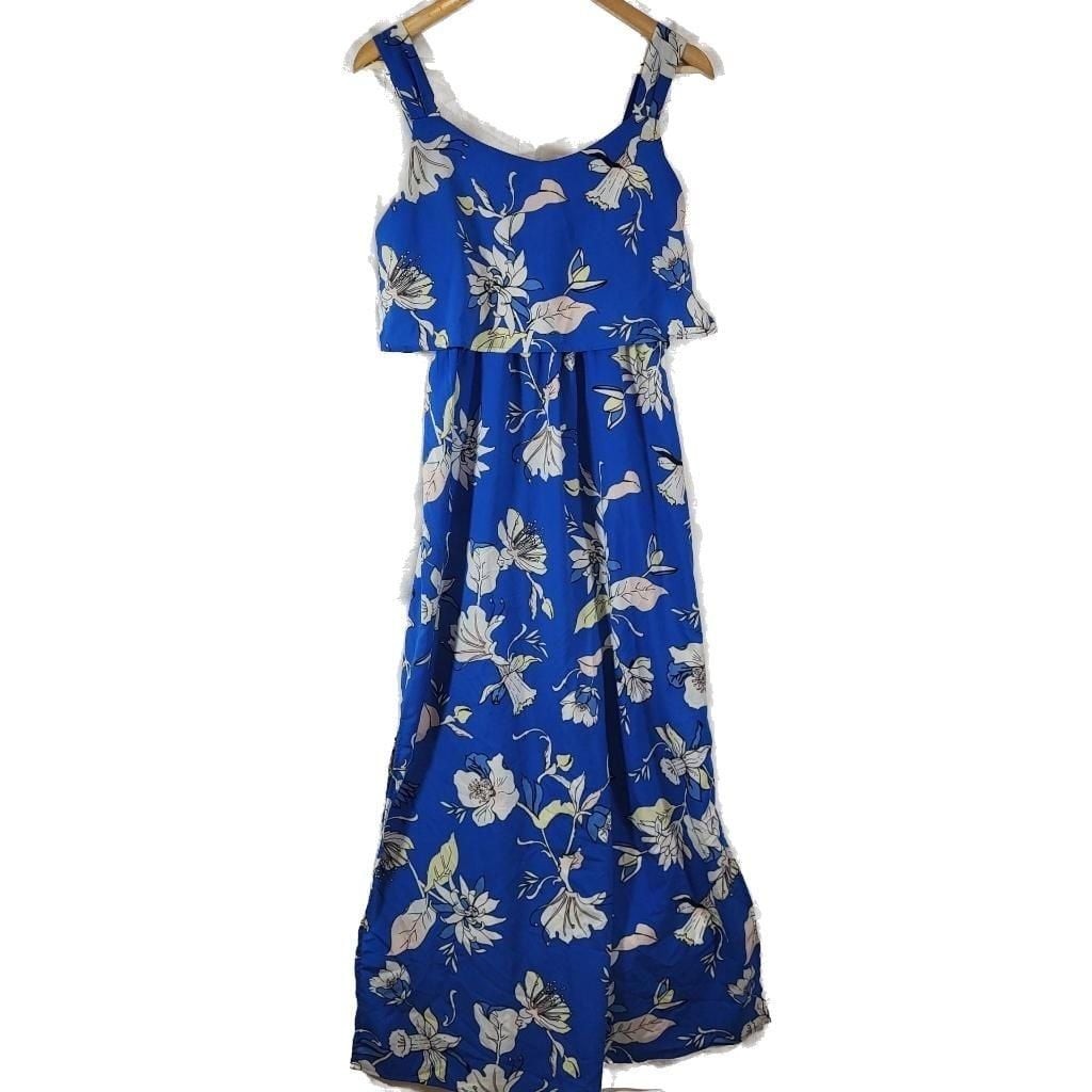 Carolina Belle Blue Floral Sleeveless Maxi Dress