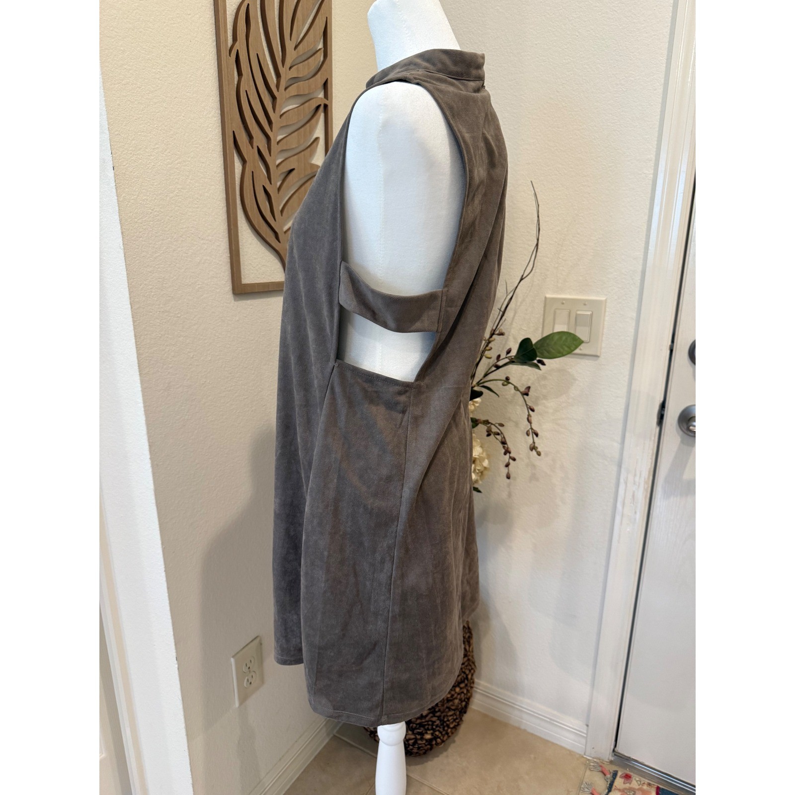Ontwelth Faux Suede Mock Neck Sleeveless Shift Dress Taupe Brown Womens Large