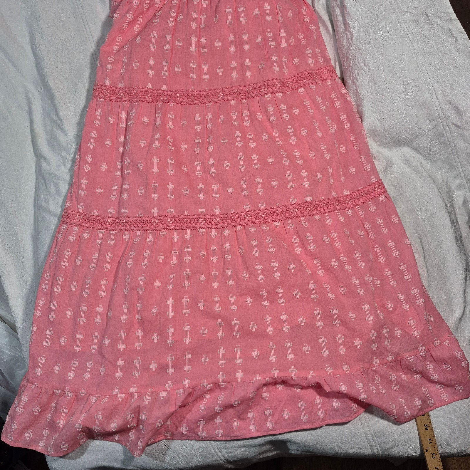 EMILY MCCARTHY MAXI DRESS SLEEVELESS GEOMETRIC EMBROIDERED PINK SIDE ZIP SMALL